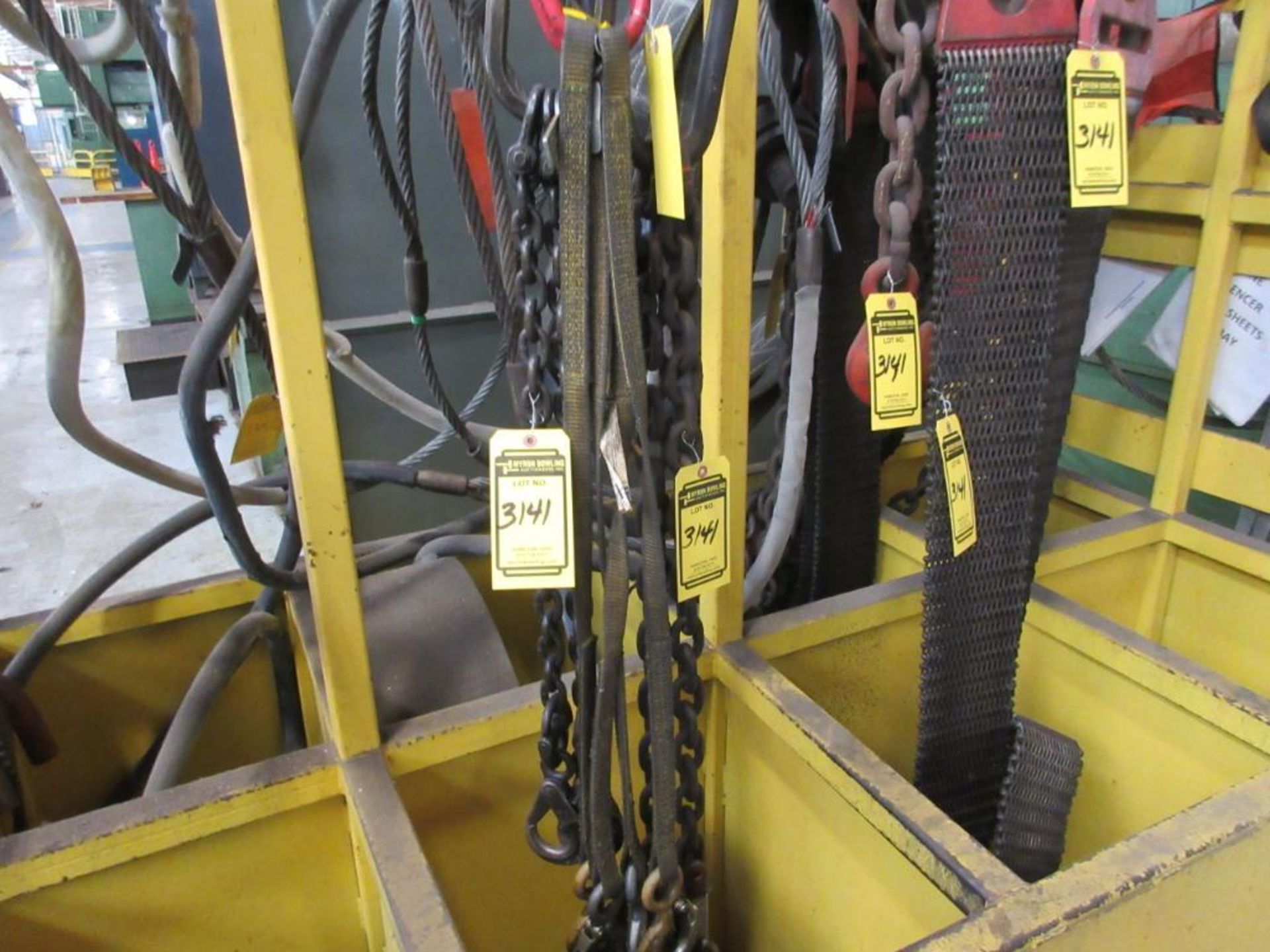 CHAIN CADDY W/ SLINGS, CHOKERS, SHEET LIFTERS, COME-A-LONG, CHAIN MESH SLINGS - Image 4 of 5