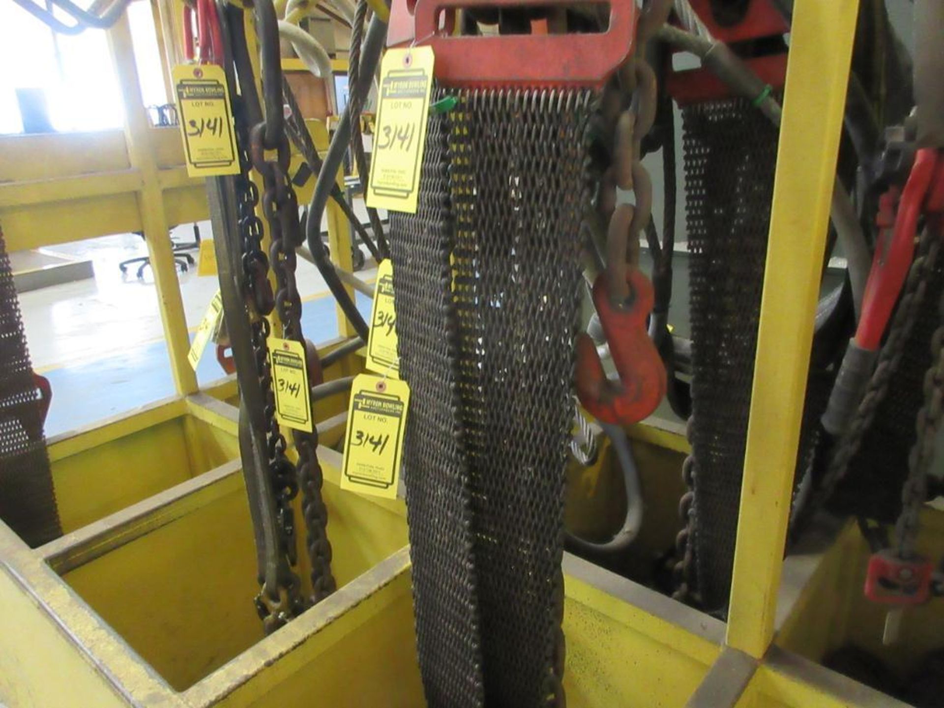 CHAIN CADDY W/ SLINGS, CHOKERS, SHEET LIFTERS, COME-A-LONG, CHAIN MESH SLINGS - Image 3 of 5