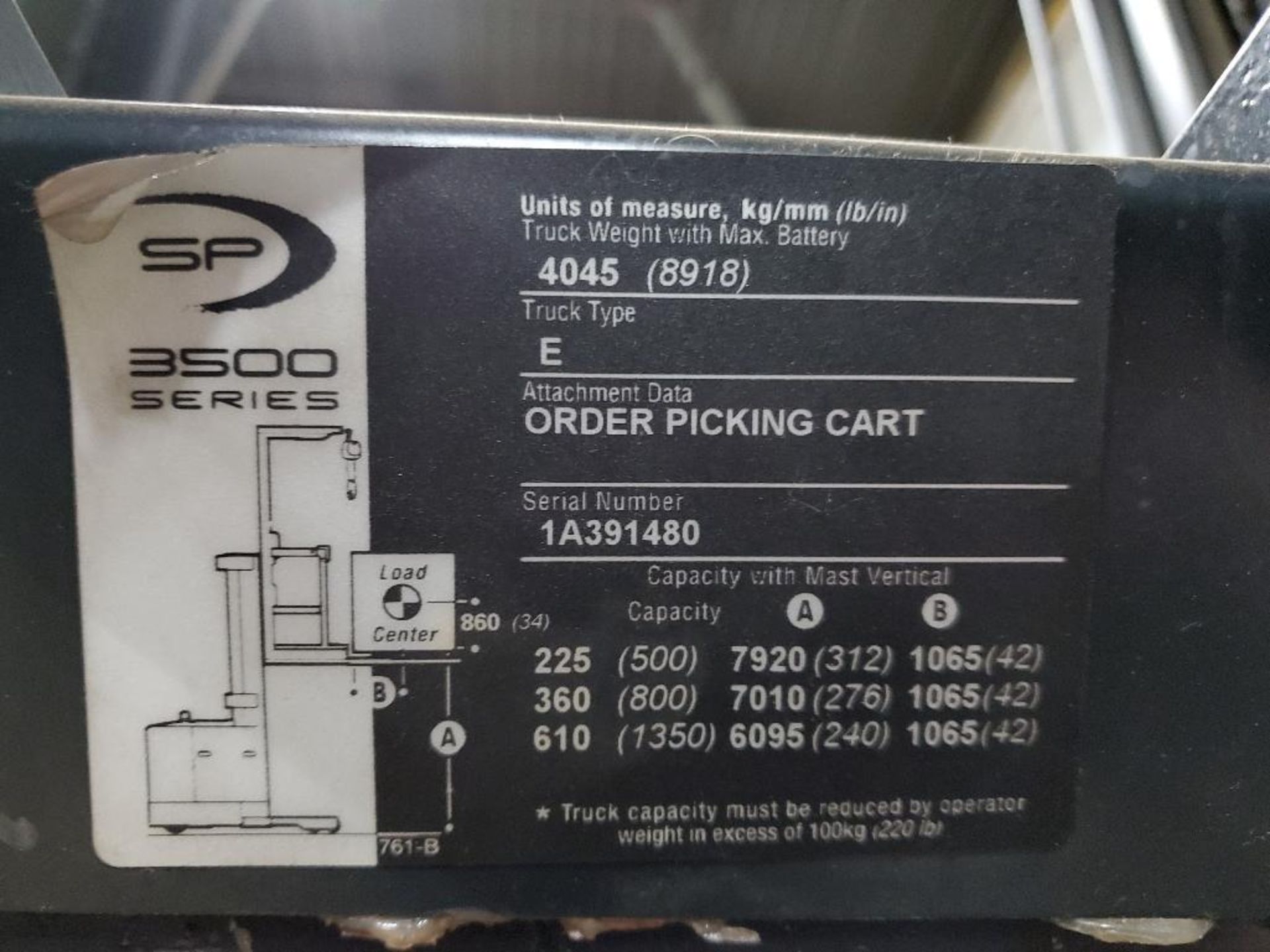 2012 CROWN 3500 SERIES STOCK ORDER PICKER, MODEL SP3520-30, 3,000 LB. CAPACITY, 24V, 131 1/2'' 3 - Image 23 of 26