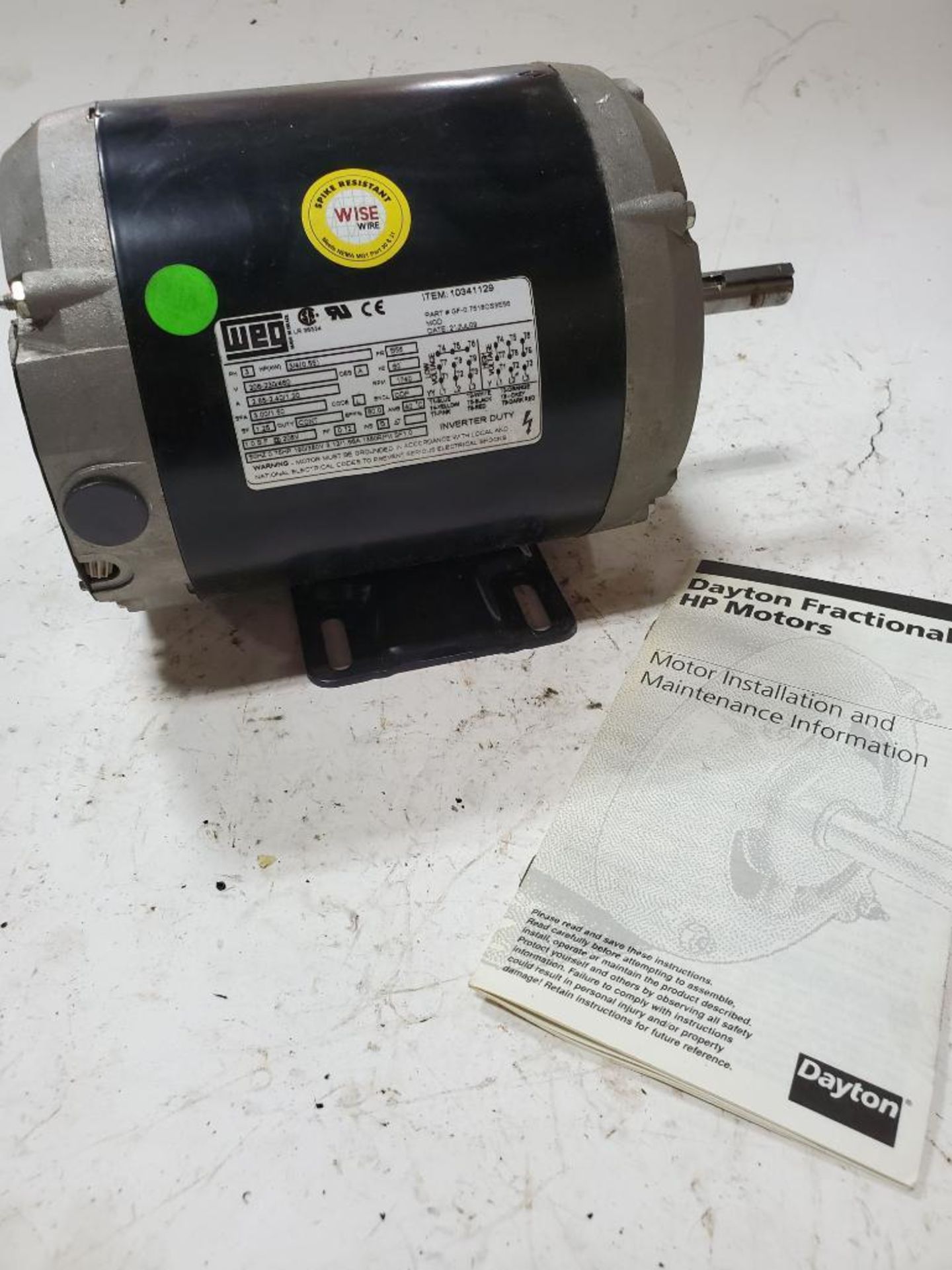 WEG MOTOR, 3-PHASE, 3/4 HP, B56 FRAME, 1,740 RPM