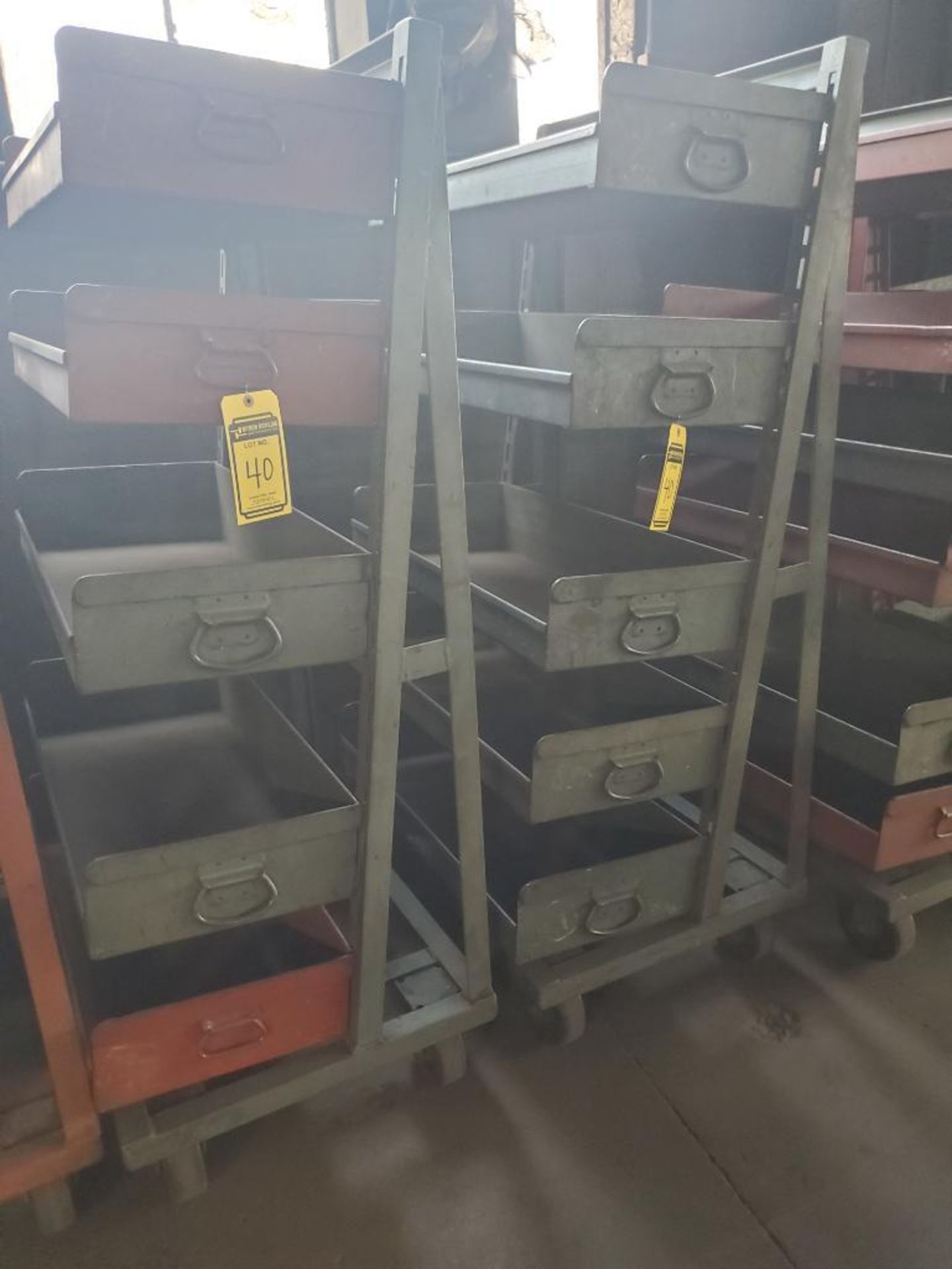 (2) ROLLING MATERIAL CARTS WITH SHELVES