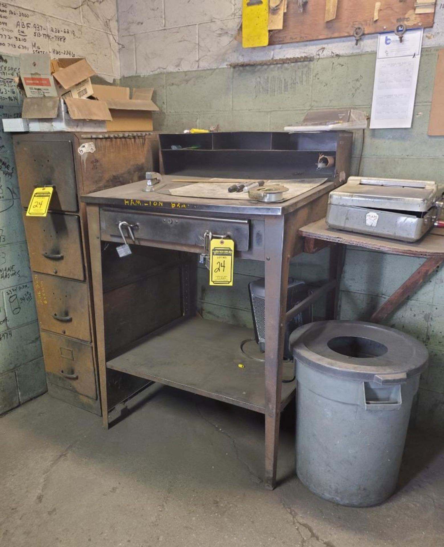 (2) SHOP DESKS & FILING CABINET