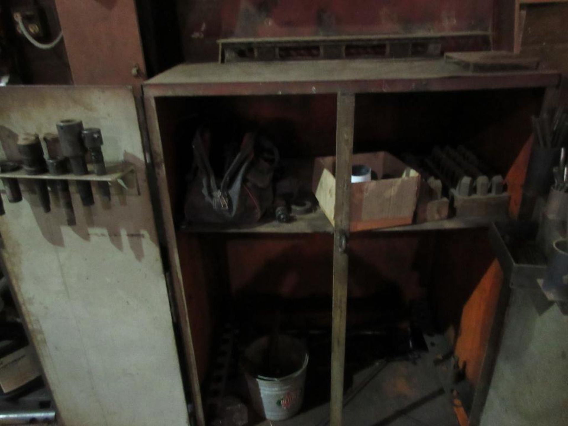 CABINET W/ HOLE SAWS, NUMBER/LETTER STAMPS, OTHER