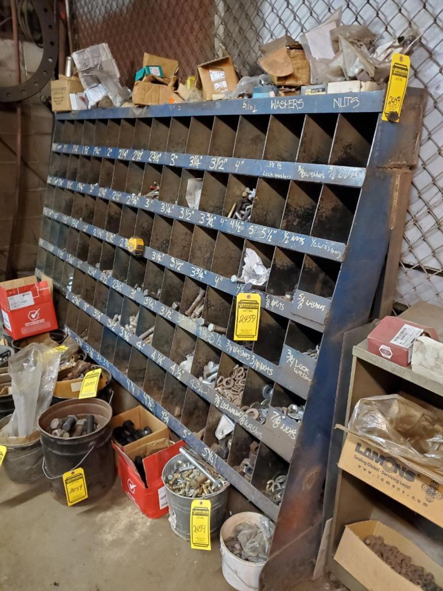 LARGE LOT OF LARGE NUTS, BOLTS AND WASHERS, ROUGH SERVICE LIGHT BULBS, FILE CABINETS - Bild 3 aus 11