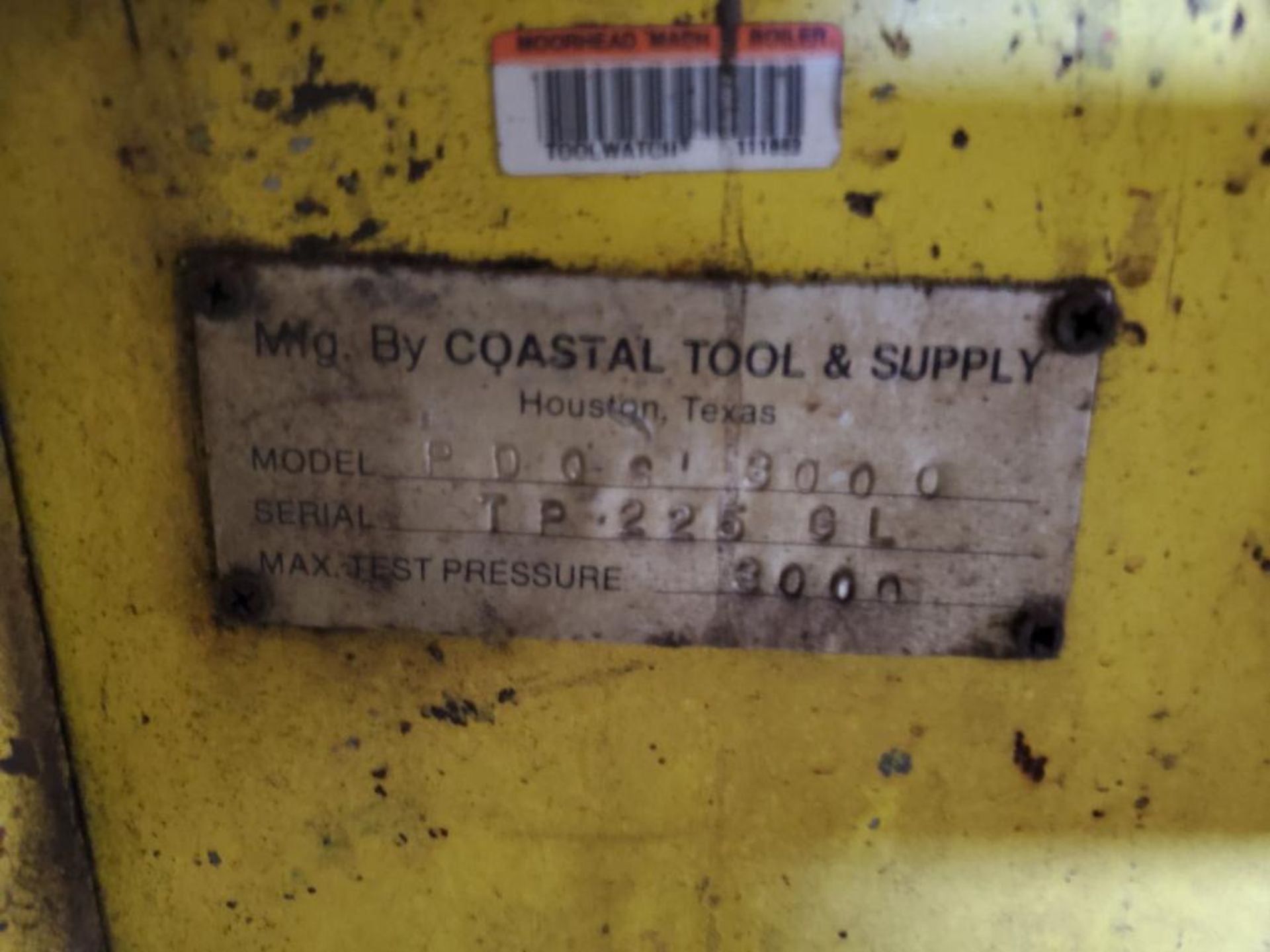 COSTAL TOOL & SUPPLY PORTABLE HYDRAULIC PRESSURE TEST SYSTEM, MODEL PDQS 3000, S/N TP 225 GL, MAX PR - Image 9 of 12