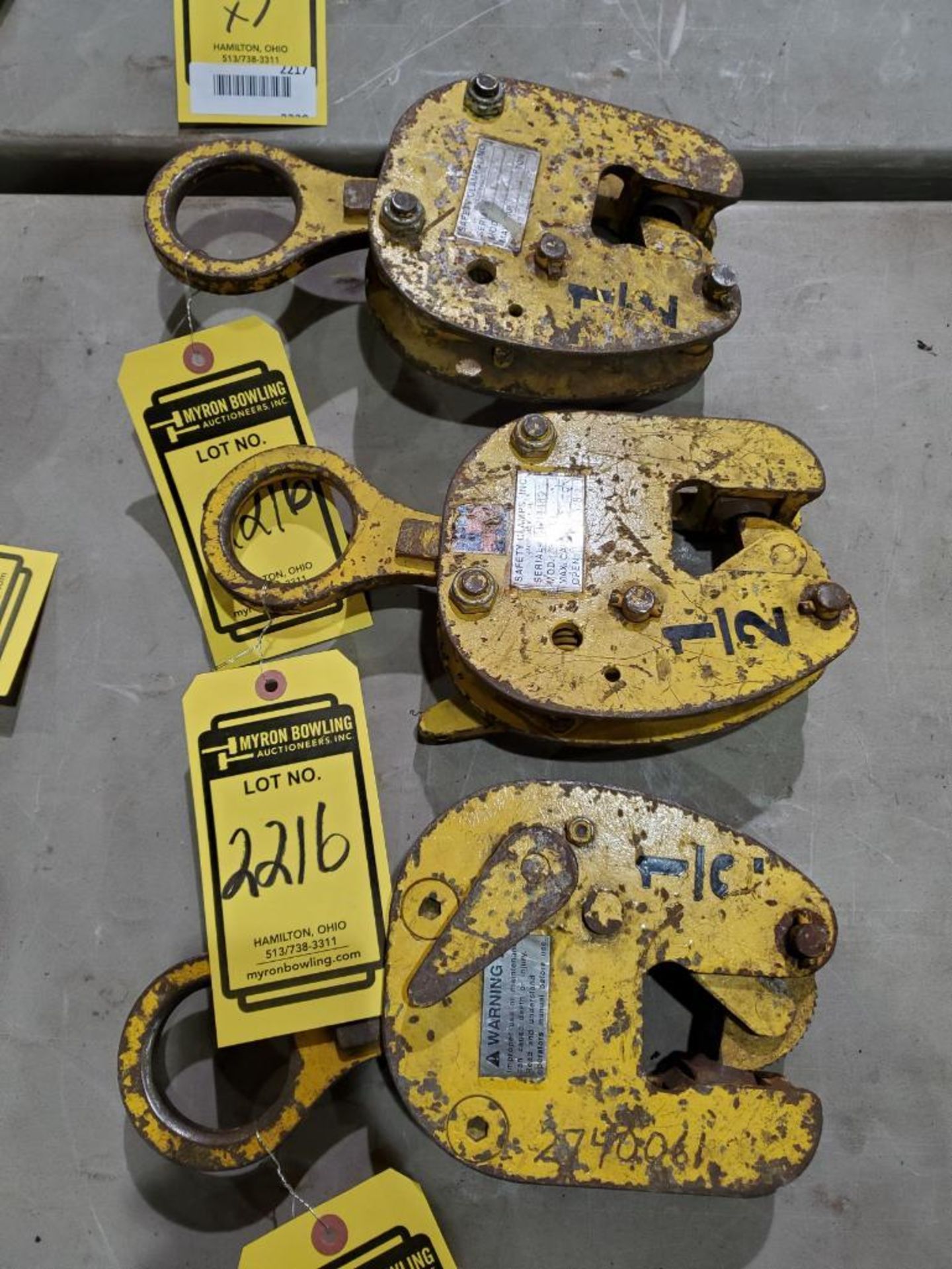 (3) SAFTY-CLAMPS INC. 1/2 TON PLATE LIFTERS