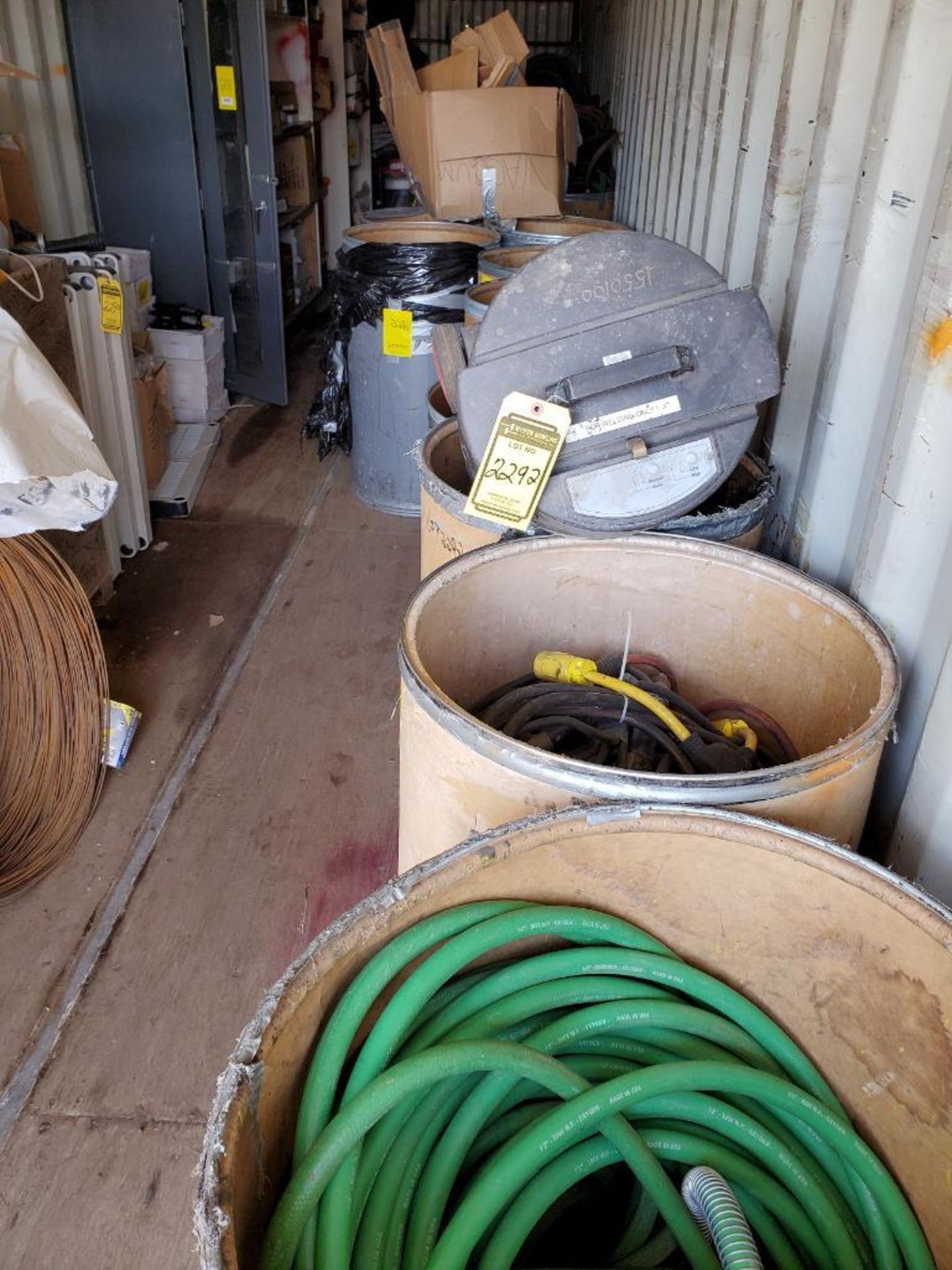 ALL BARRELS ON LEFT SIDE OF CONEX BOX, WELDING HOSES, EXTENSION CORDS, LINCOLN ELECTRIC FUME EXTRACT - Image 2 of 13