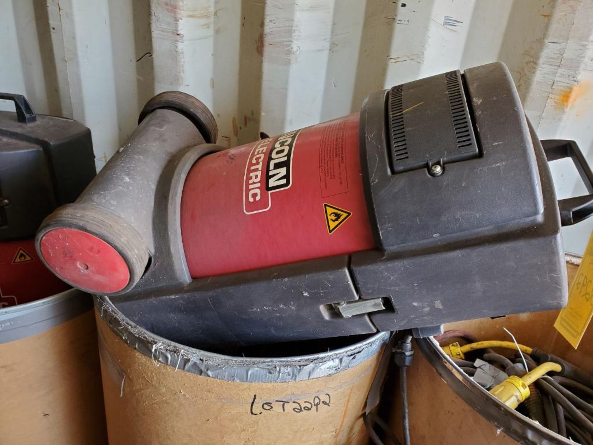 ALL BARRELS ON LEFT SIDE OF CONEX BOX, WELDING HOSES, EXTENSION CORDS, LINCOLN ELECTRIC FUME EXTRACT - Image 6 of 13