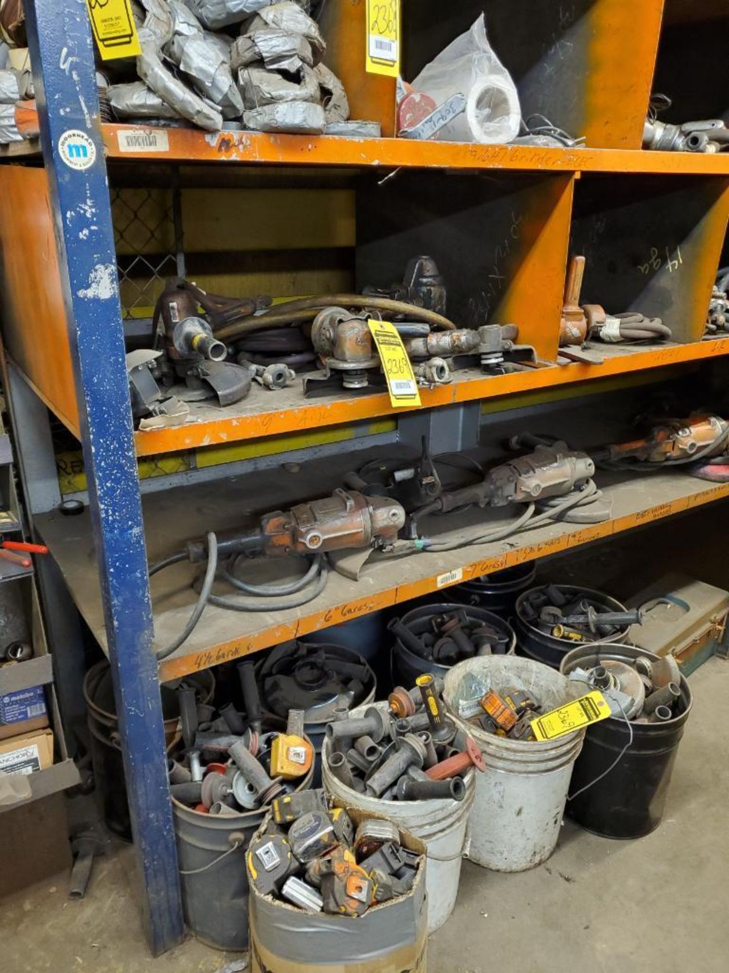 CONTENTS OF SHELVING UNIT, METABO GRINDERS, MILWAUKEE DEEP CUT BAND SAWS, PNEUMATIC METAL CUTTING SA - Image 2 of 18
