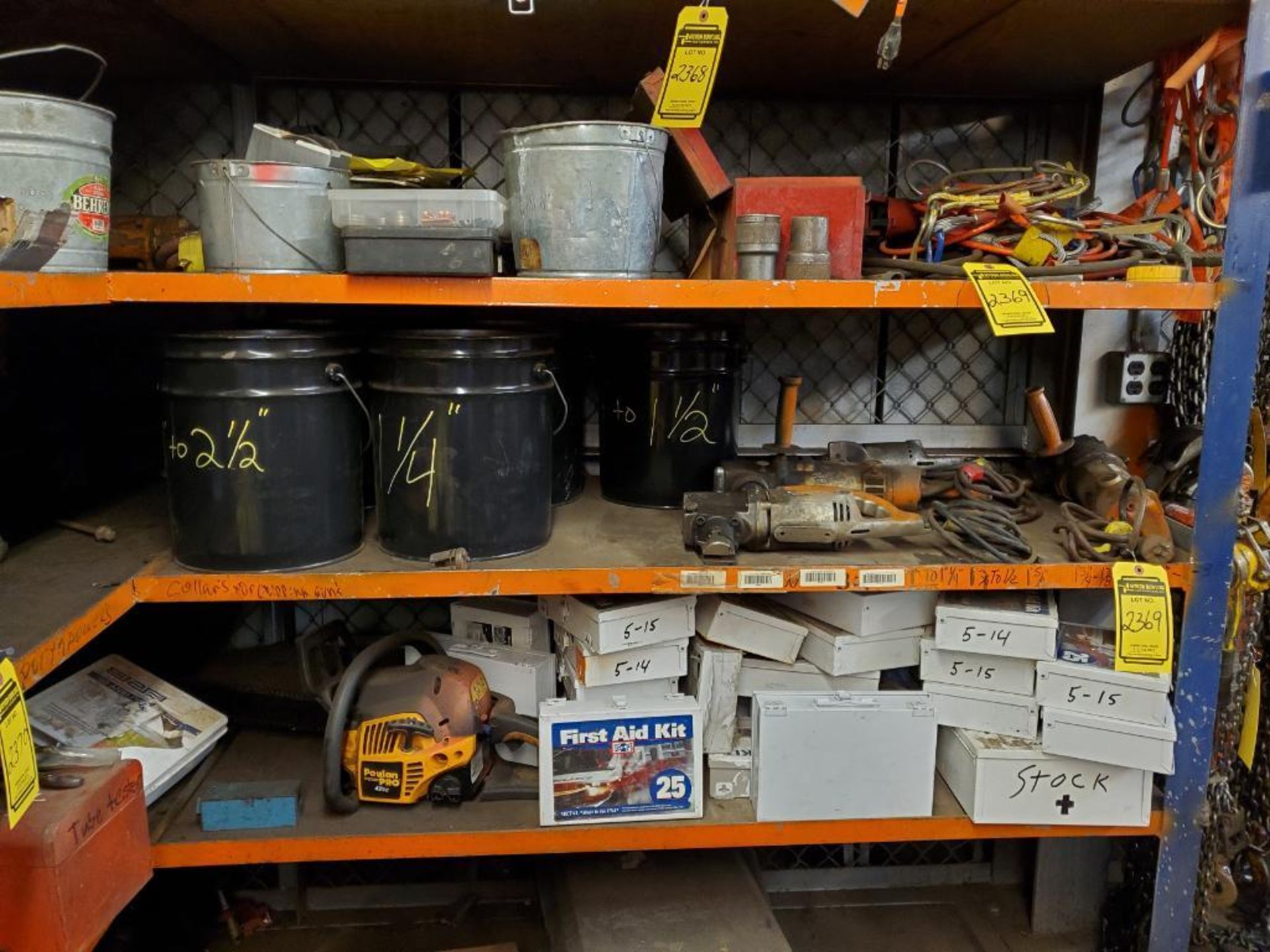 CONTENTS OF SHELVING UNIT, METABO GRINDERS, MILWAUKEE DEEP CUT BAND SAWS, PNEUMATIC METAL CUTTING SA - Image 14 of 18