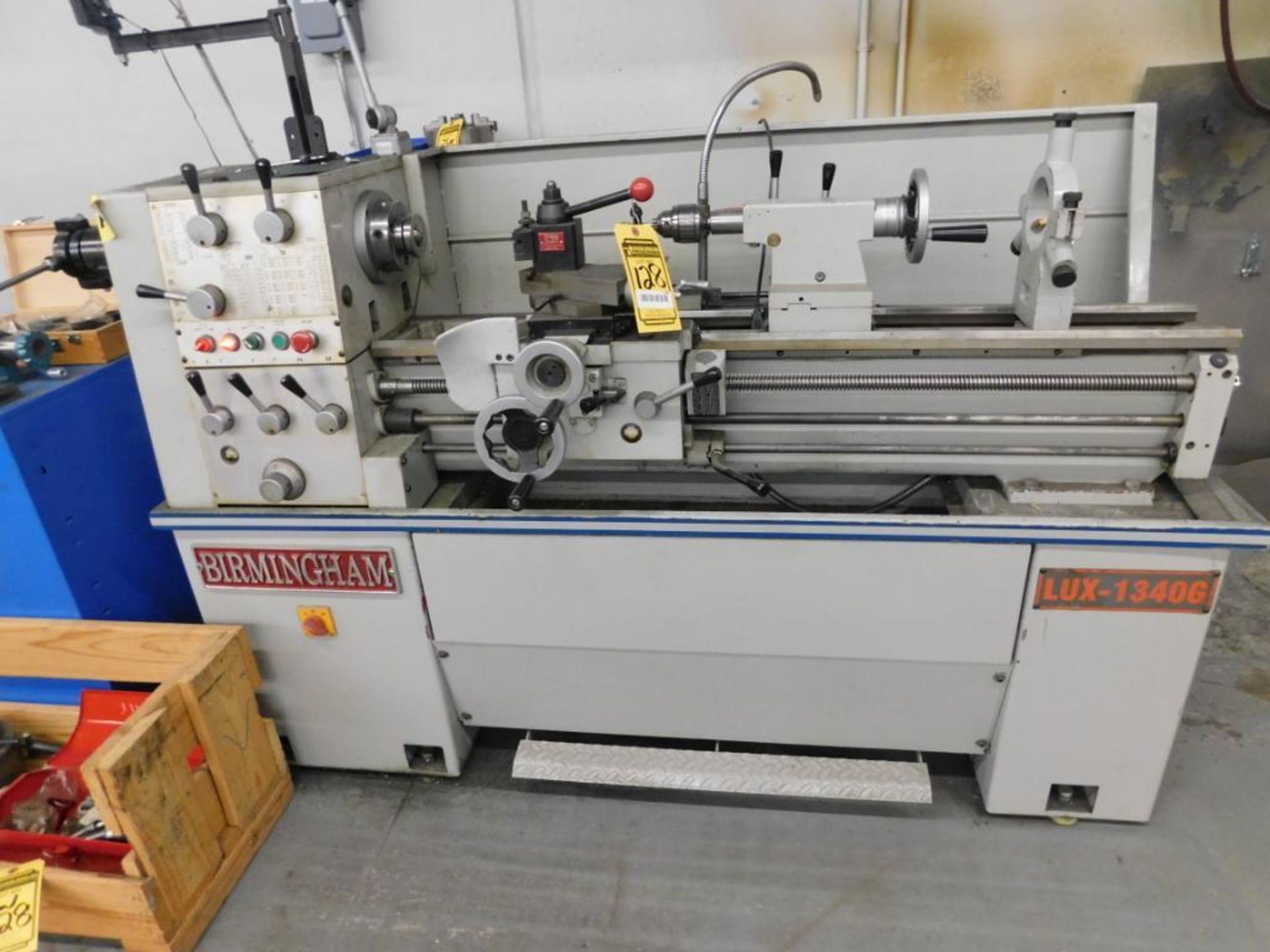 2001 BIRMINGHAM LUX-1340G 14'' LATHE, DORIAN TOOL POST HOLDER, MFG# 1011050, W/ ACCESSORIES,