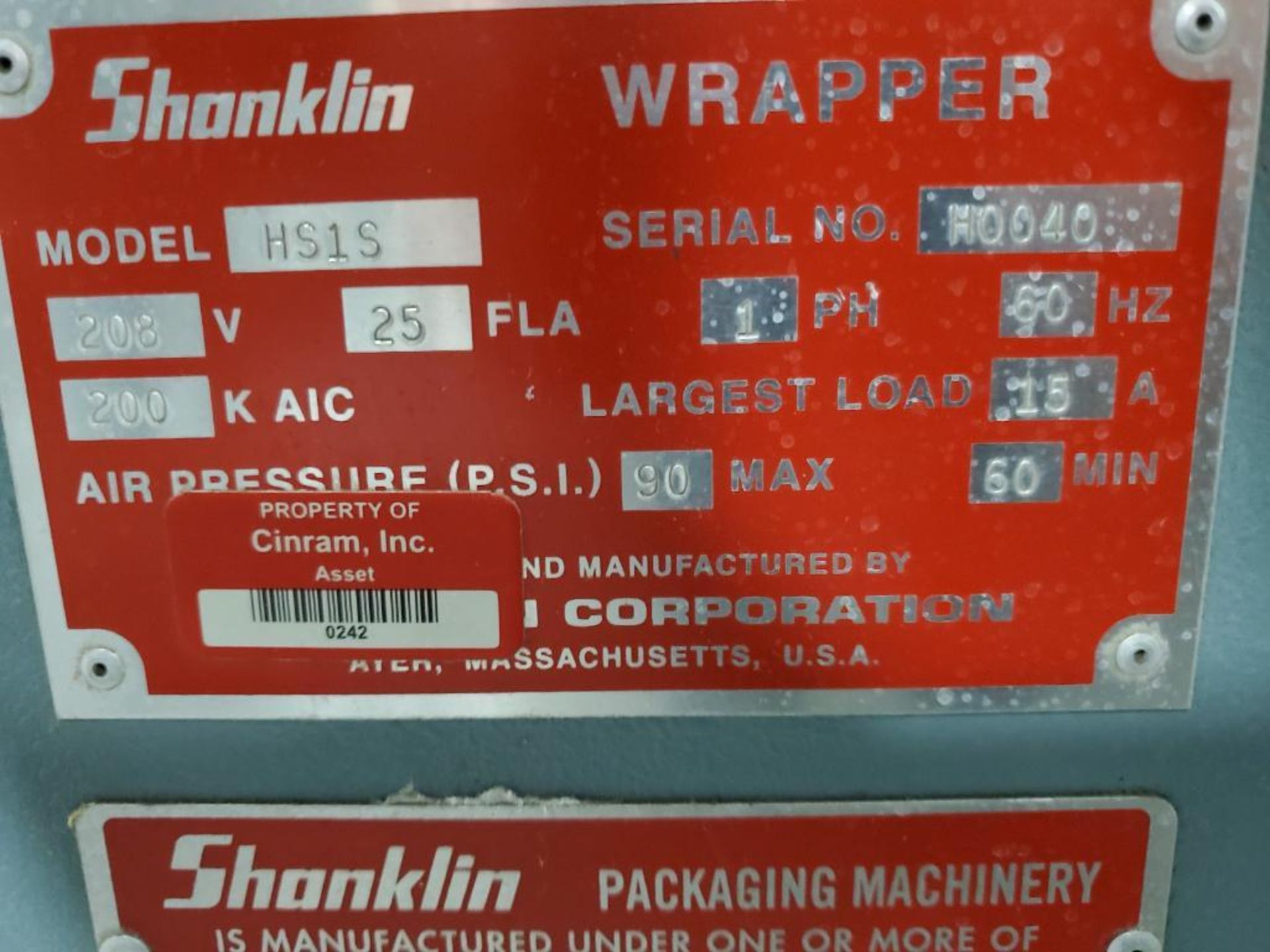 SHANKLIN WRAPPER, MODEL H51S, S/N H0040, 208 V., SINGLE PHASE - Image 13 of 15