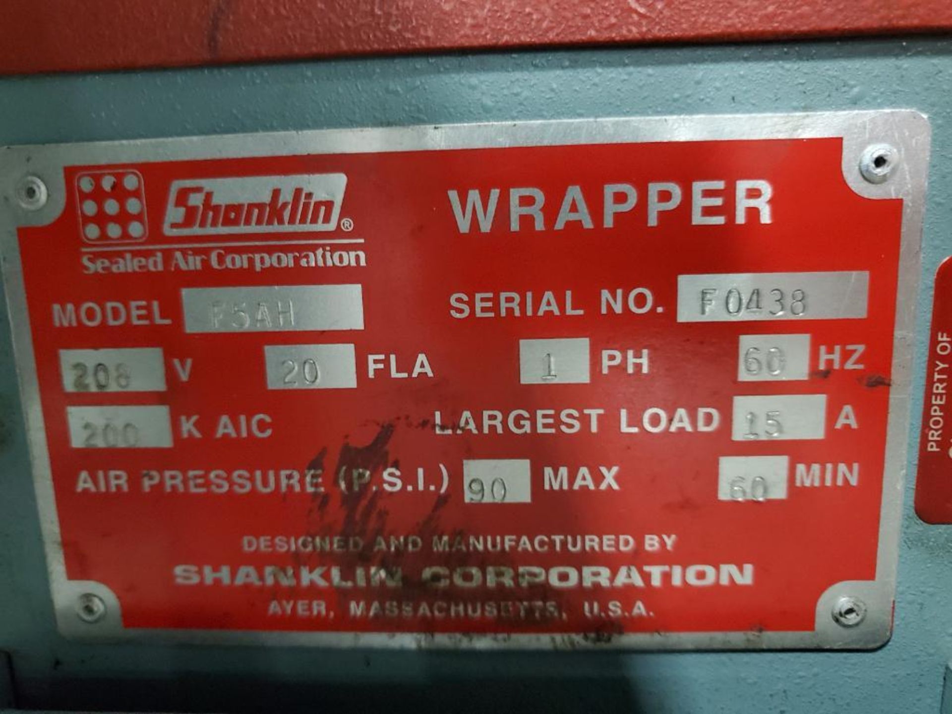 SHANKLIN WRAPPER, MODEL F5AH, S/N F0438, 208 V., SINGLE PHASE, W/ SHANKLIN 16'' X 6' 6'' BELT - Image 12 of 15