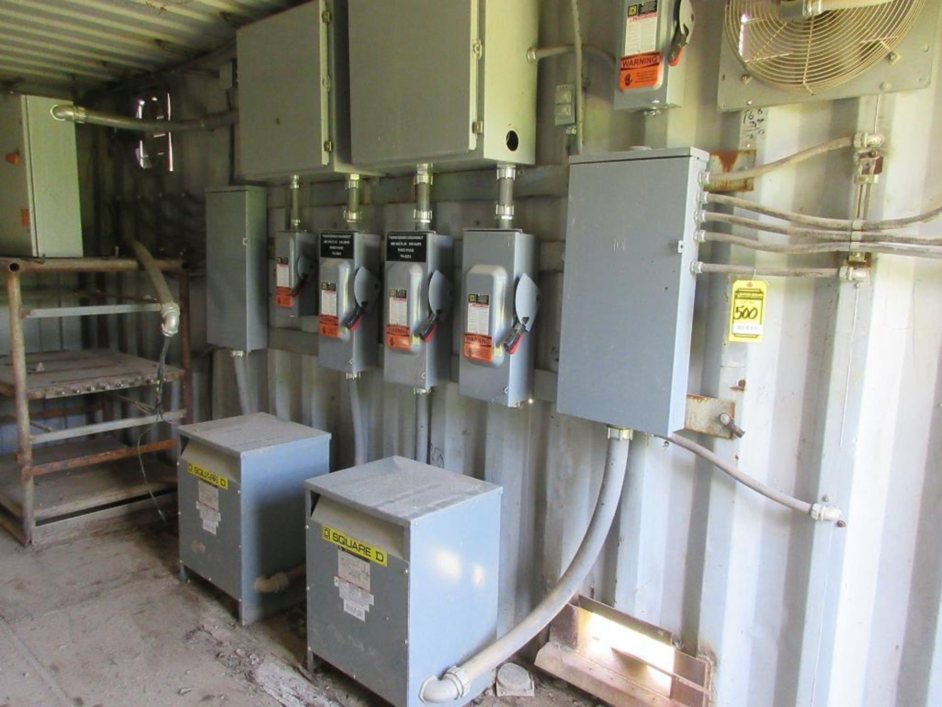 20' SHIPPING CONTAINER W/ CONTENTS: (2) SQUARE D 30 KVA TRANSFORMERS, (5) SAFETY SWITCHES, - Image 5 of 7