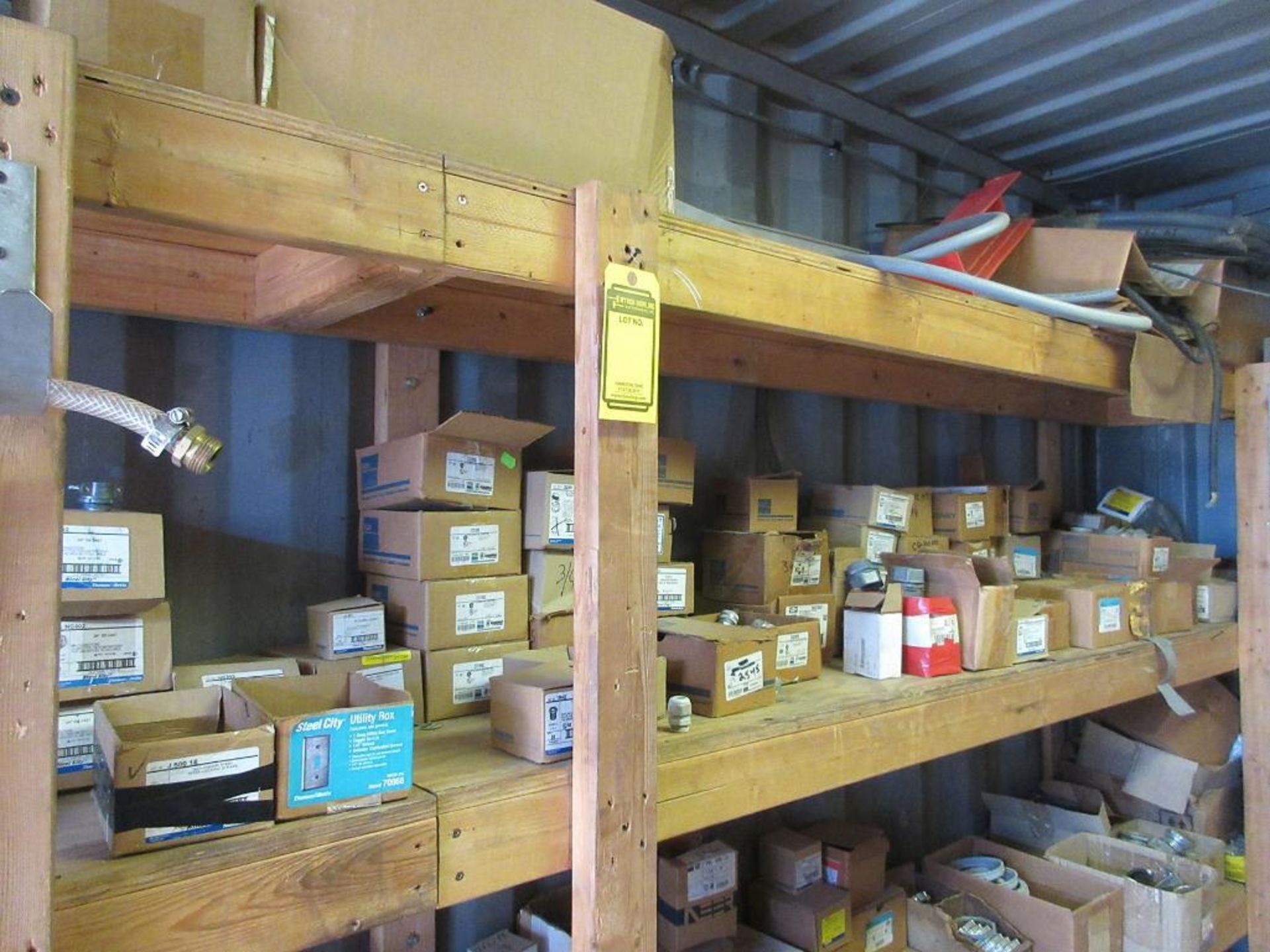 20' SHIPPING CONTAINER W/ CONTENTS: ELECTRICAL SUPPLIES, BUSHINGS, TERMINALS, FUSES, COVER PLATES, - Image 7 of 21