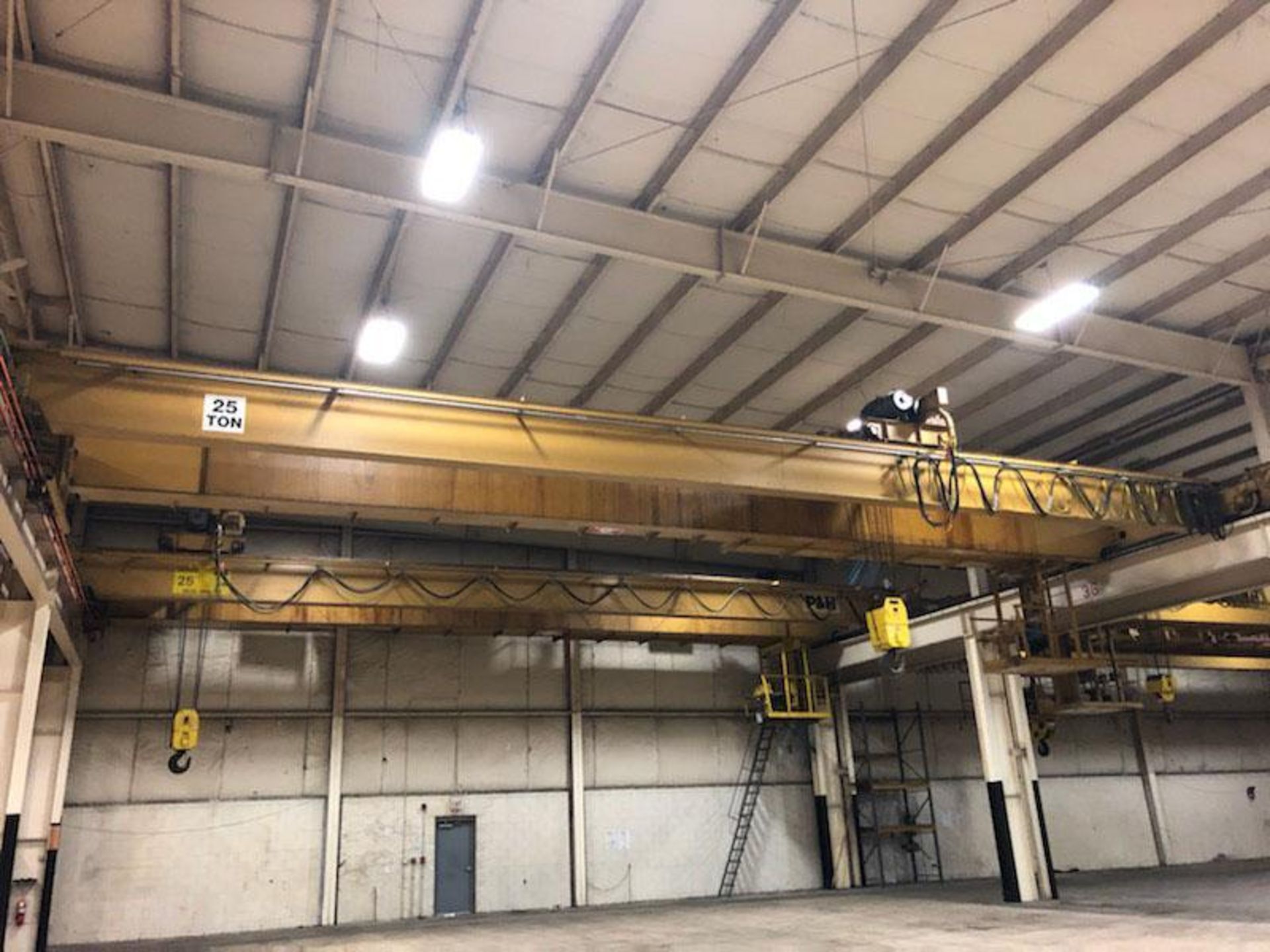 P&H 60' SPAN X 25-TON BRIDGE CRANE, S/N CB29117, DOUBLE GIRDER / TOP RUNNING, SCALES, REMOTE CONTROL