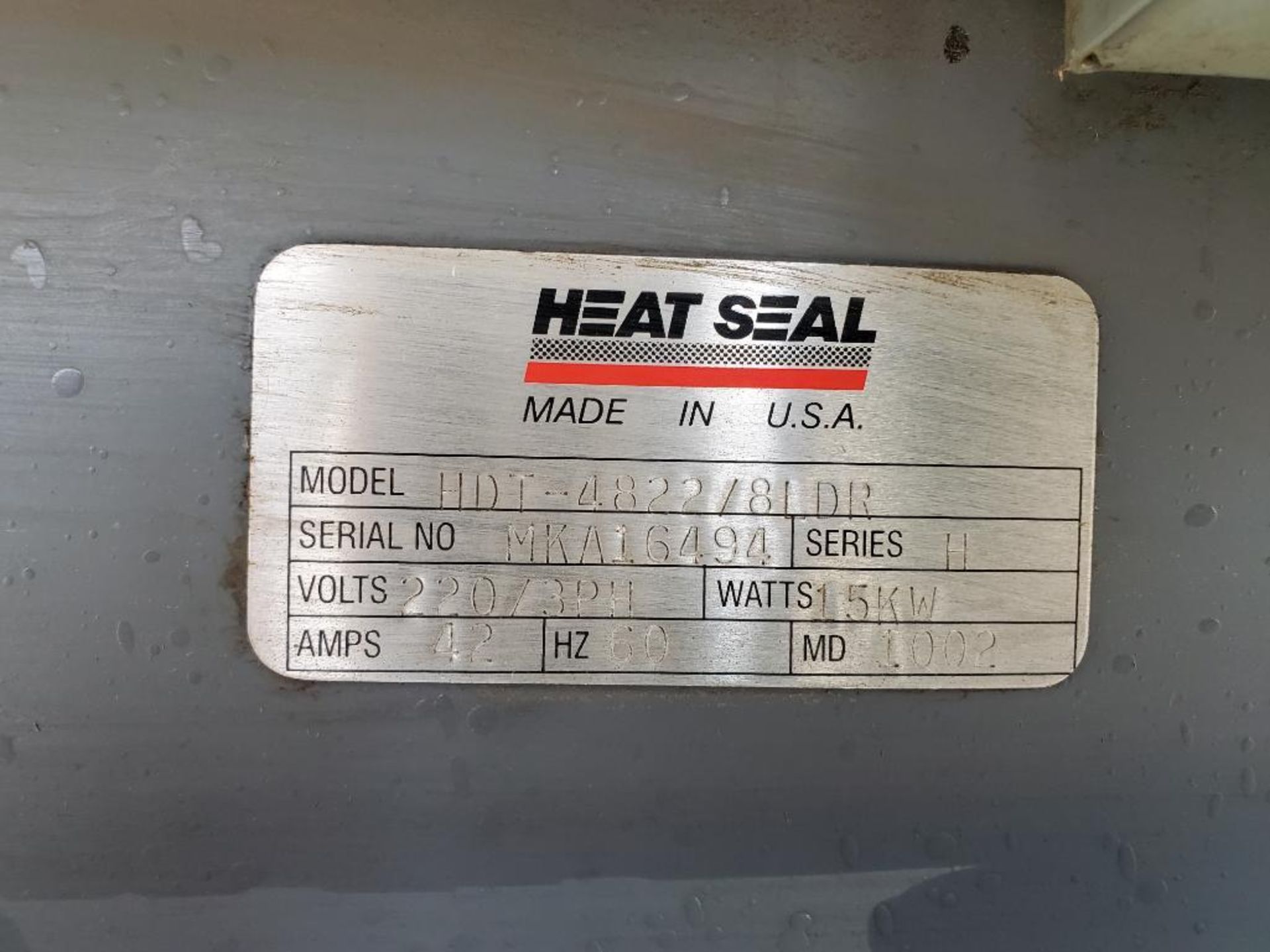 HEAT SEAL; MODEL HDT-4822/8LDR, S/N MKA16494, SERIES H, 15-KW WATTS, 220-VOLTS, 3-PHASE, 42-AMPS, - Image 4 of 4