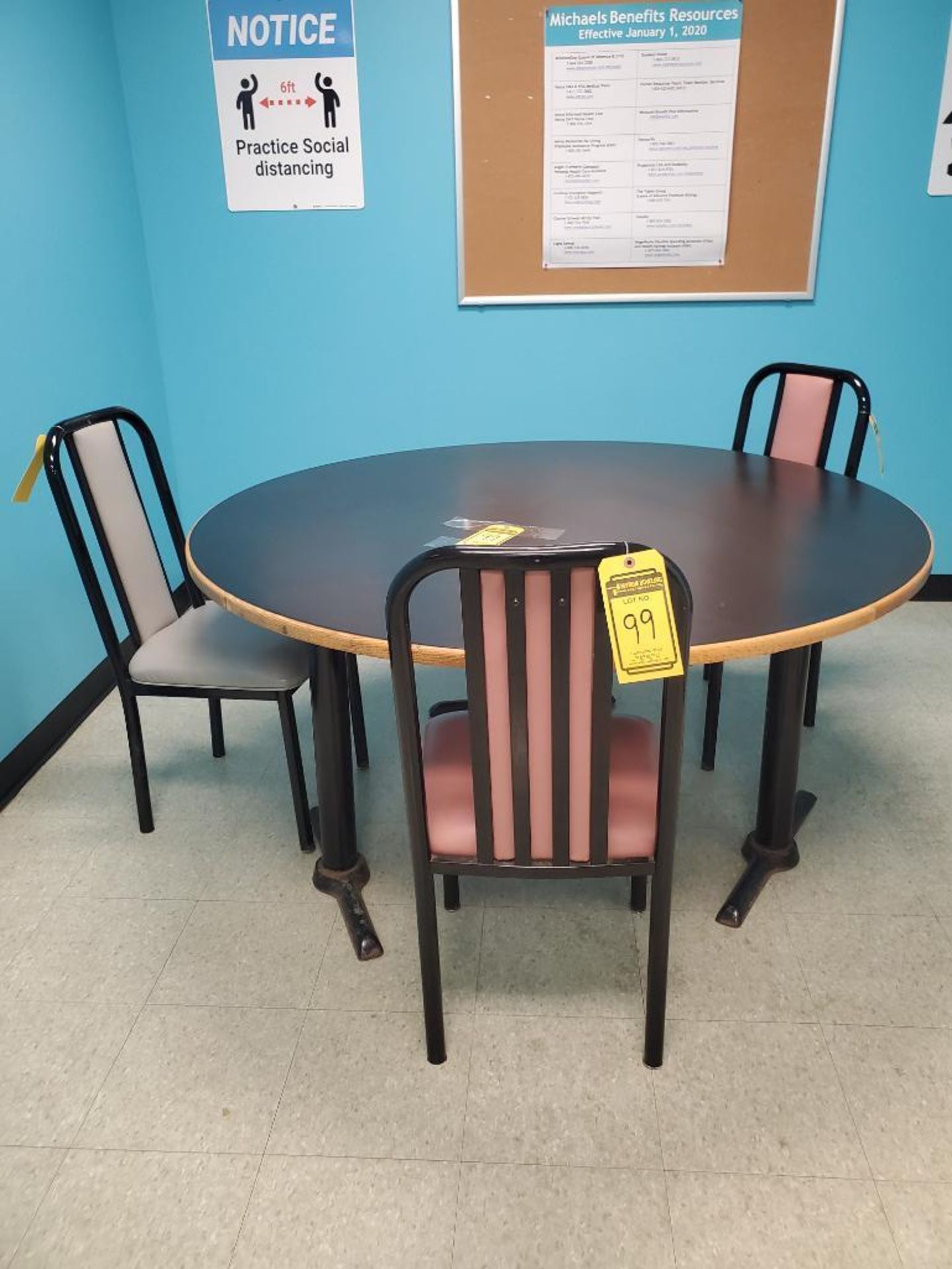 (3) ROUND LUNCH TABLES AND ASSORTED CHAIRS ***LOCATED AT 12850 DARICE PARKWAY, STRONGSVILLE, OH***