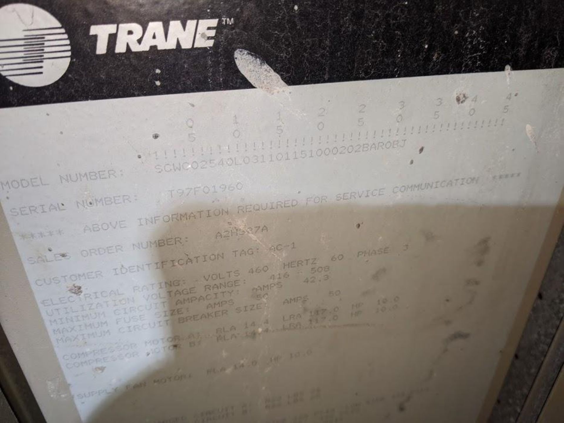 TRANE SELF CONTAINED COMMERCIAL 10 TON AC UNIT SCWC02540L031101151000202BAR0BJ - Image 2 of 3