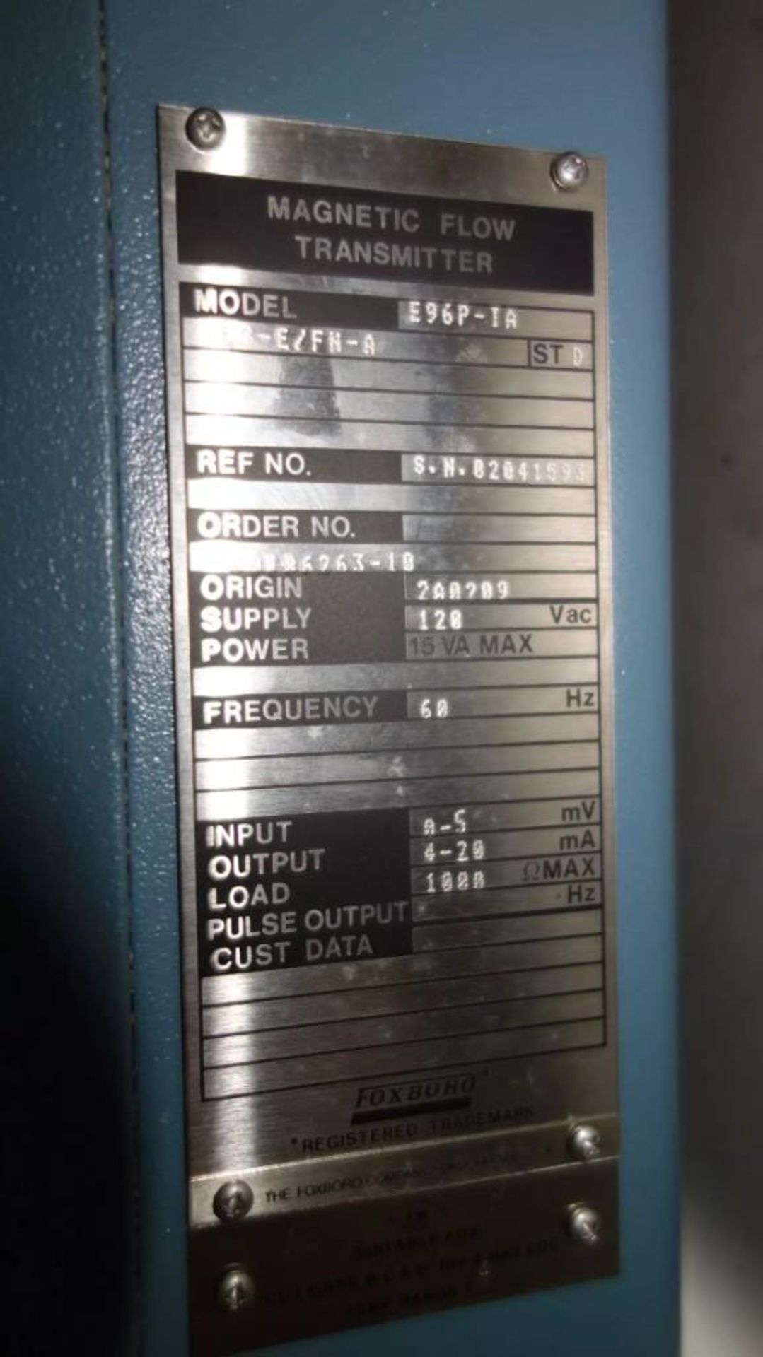 FOXBORO E96P-IA-C3-E/FN-A MAGNETIC FLOW TRANSMITTER - Image 2 of 3