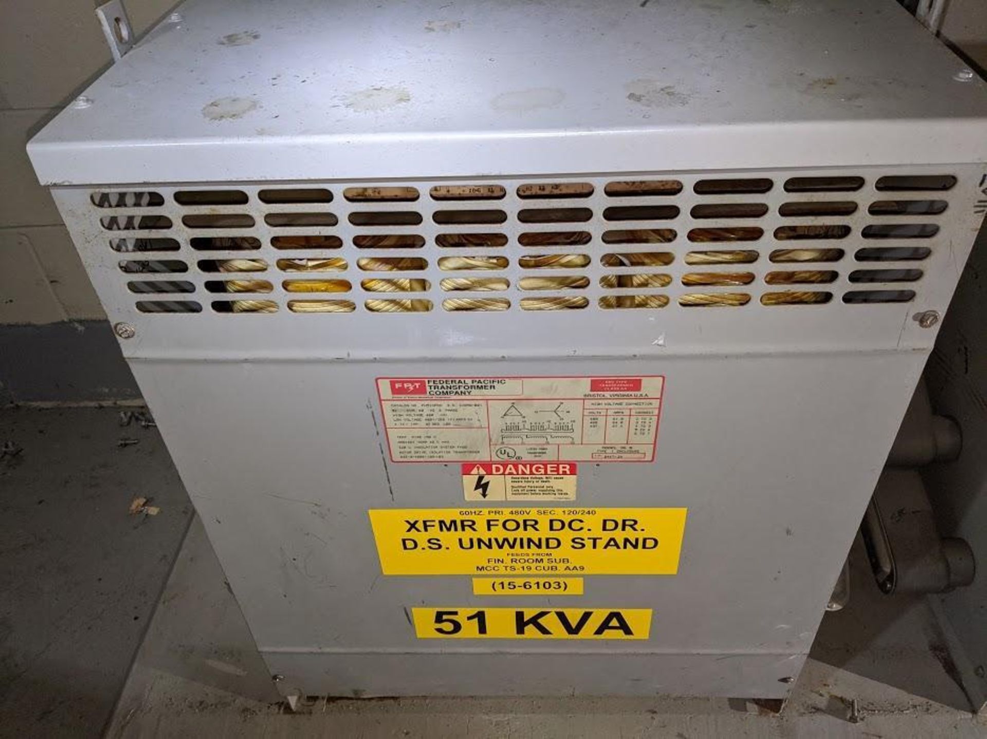 51KVA FEDERAL PACIFIC TRANSFORMER FH51CFMD 460V 3PH 60HZ