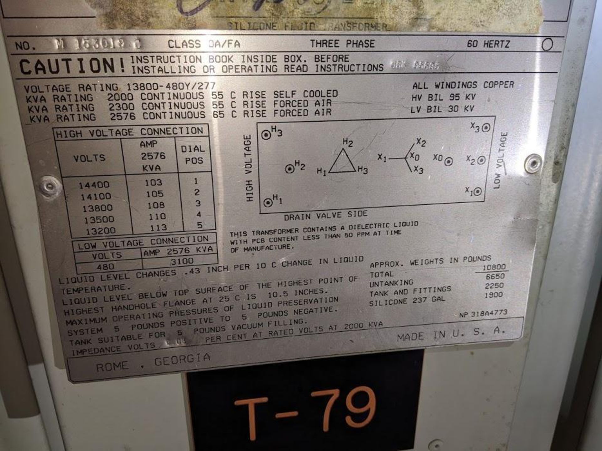 GE TRANSFOMER M-153010-C CLASS OA/FA 480V 3PH 60HZ 2000 KVA - Image 4 of 5