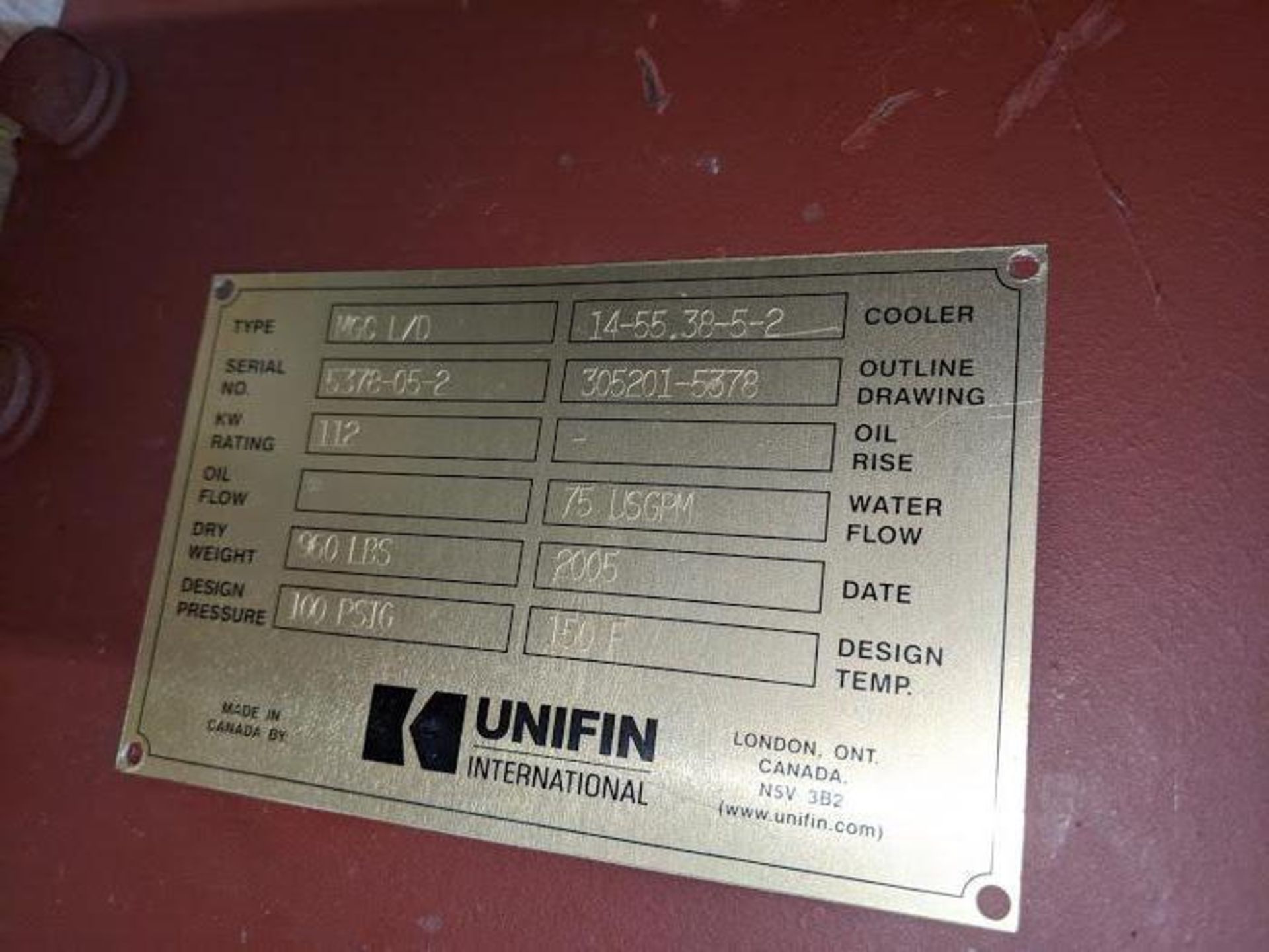 UNIFIN MGC L/D 112KW 75GPM HEAT EXCHANGER - Image 5 of 6