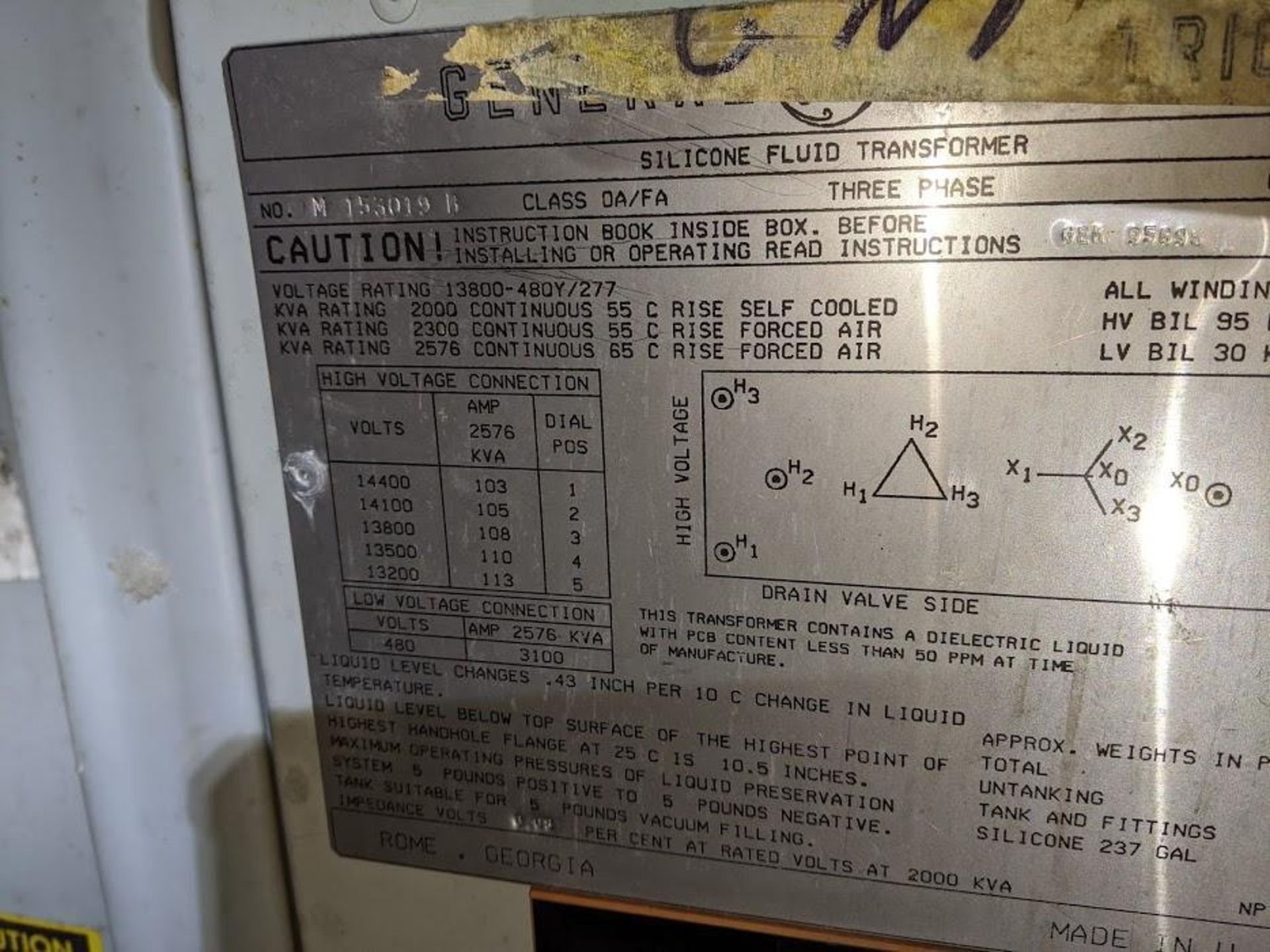 GE TRANSFOMER M-153019-B CLASS OA/FA 480V 3PH 60HZ 2000 KVA - Image 4 of 4