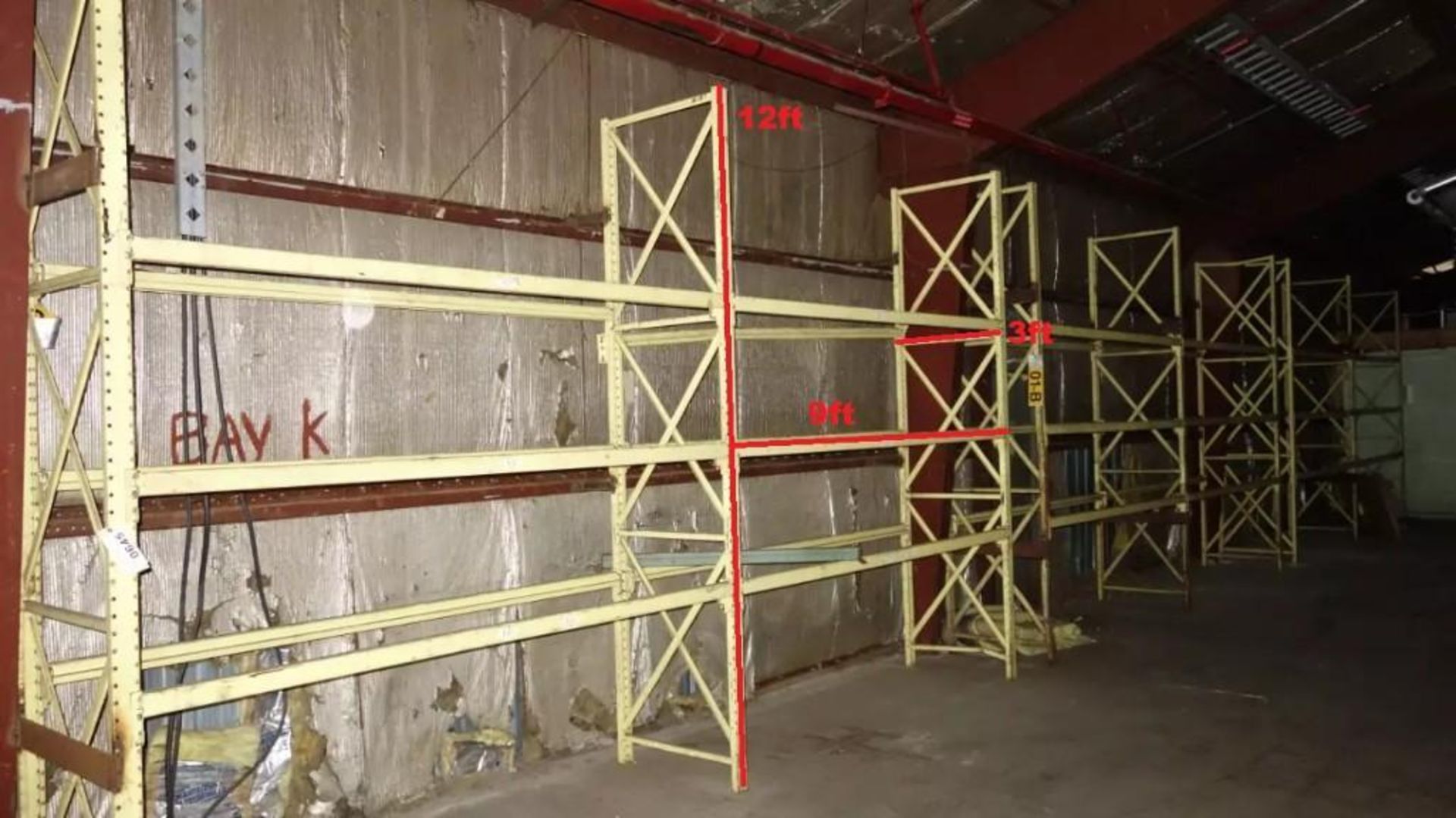 LOT OF 6 SECTIONS OF STEEL RACKING 54' LONG WITHOUT DECKING