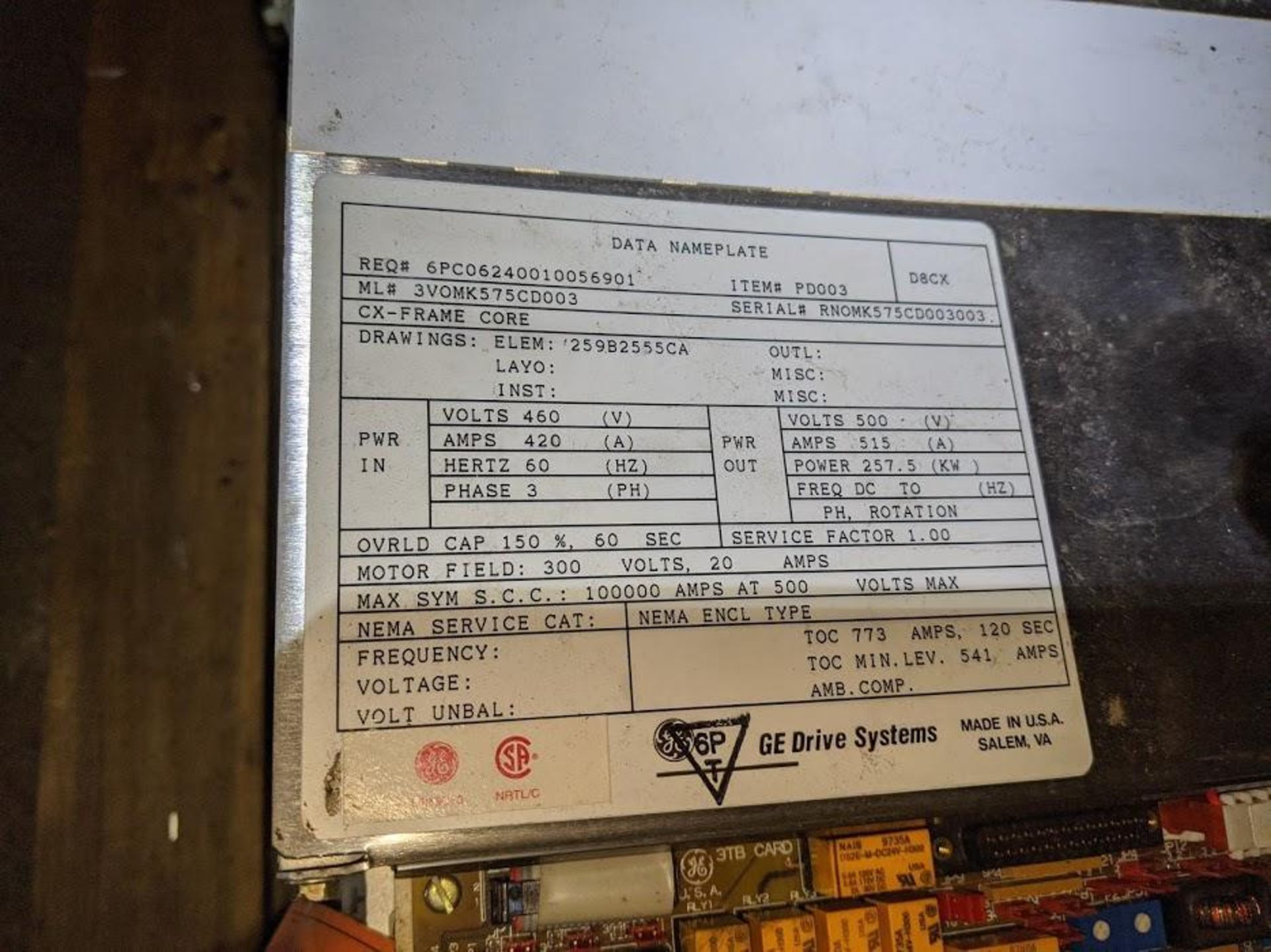 GE GENERAL ELECTRIC 515 AMP FREQUENCY DRIVE 3V0MK575CD003 460V-AC DRIVE - Image 2 of 2