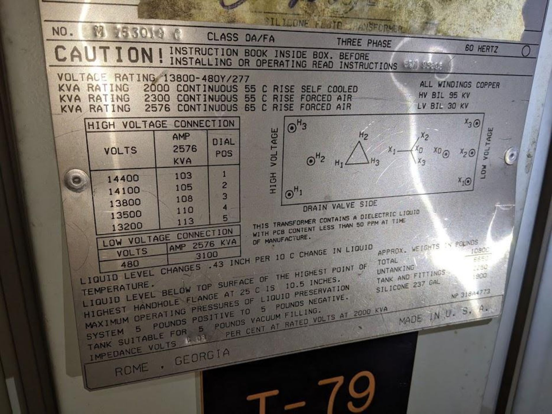 GE TRANSFOMER M-153010-C CLASS OA/FA 480V 3PH 60HZ 2000 KVA - Image 2 of 5