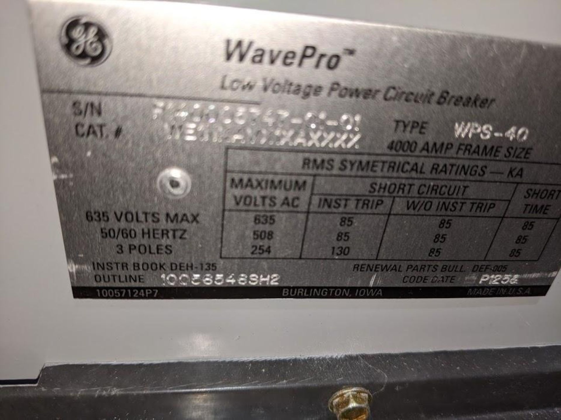 NEW GE 4000AMP WAVEPRO WE1 WPS-40 LV CIRCUIT BREAKER - Image 6 of 7