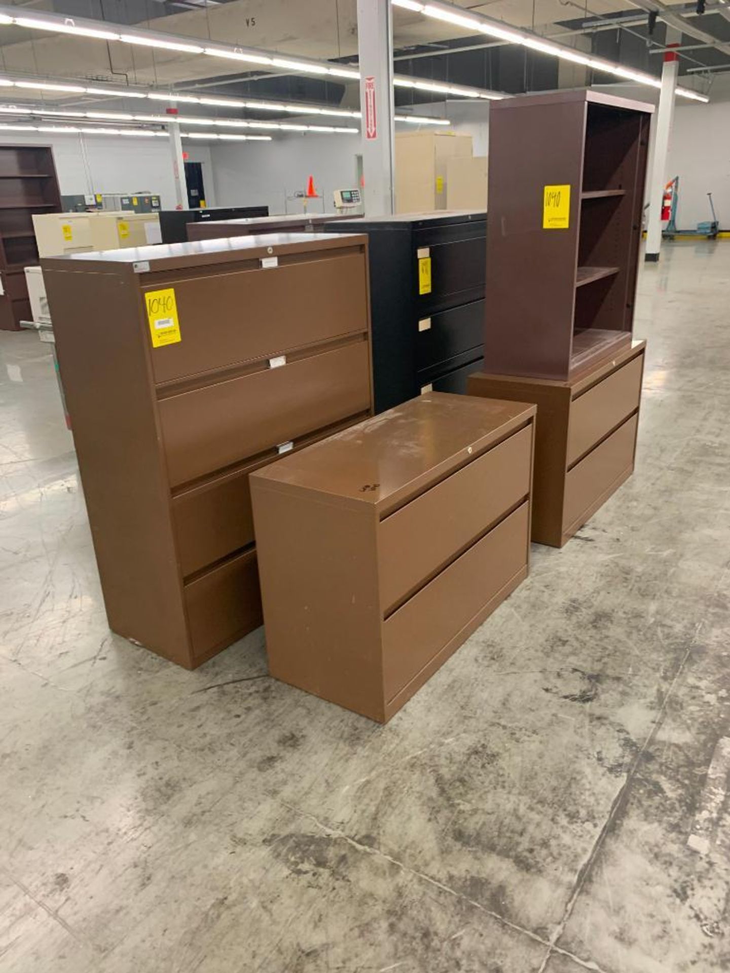 (3) VERTICAL FILING CABINETS, (3) 2-DRAWER FILING CABINETS, 15-DOOR LOCKER SET, (1) SHELF