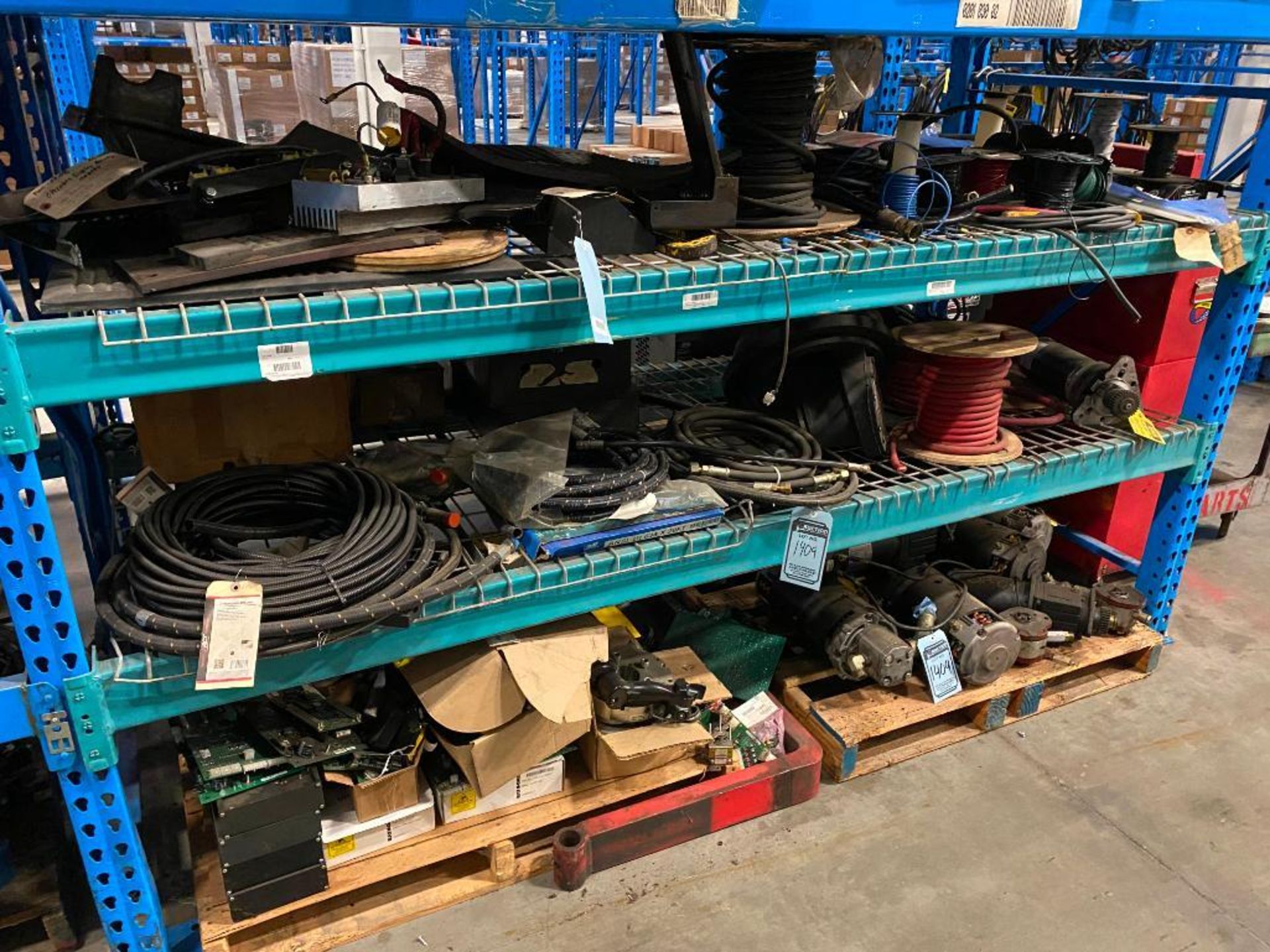 ASSORTED PUMPS, MOTORS, WIRE, HOSE, AND CONVEYOR