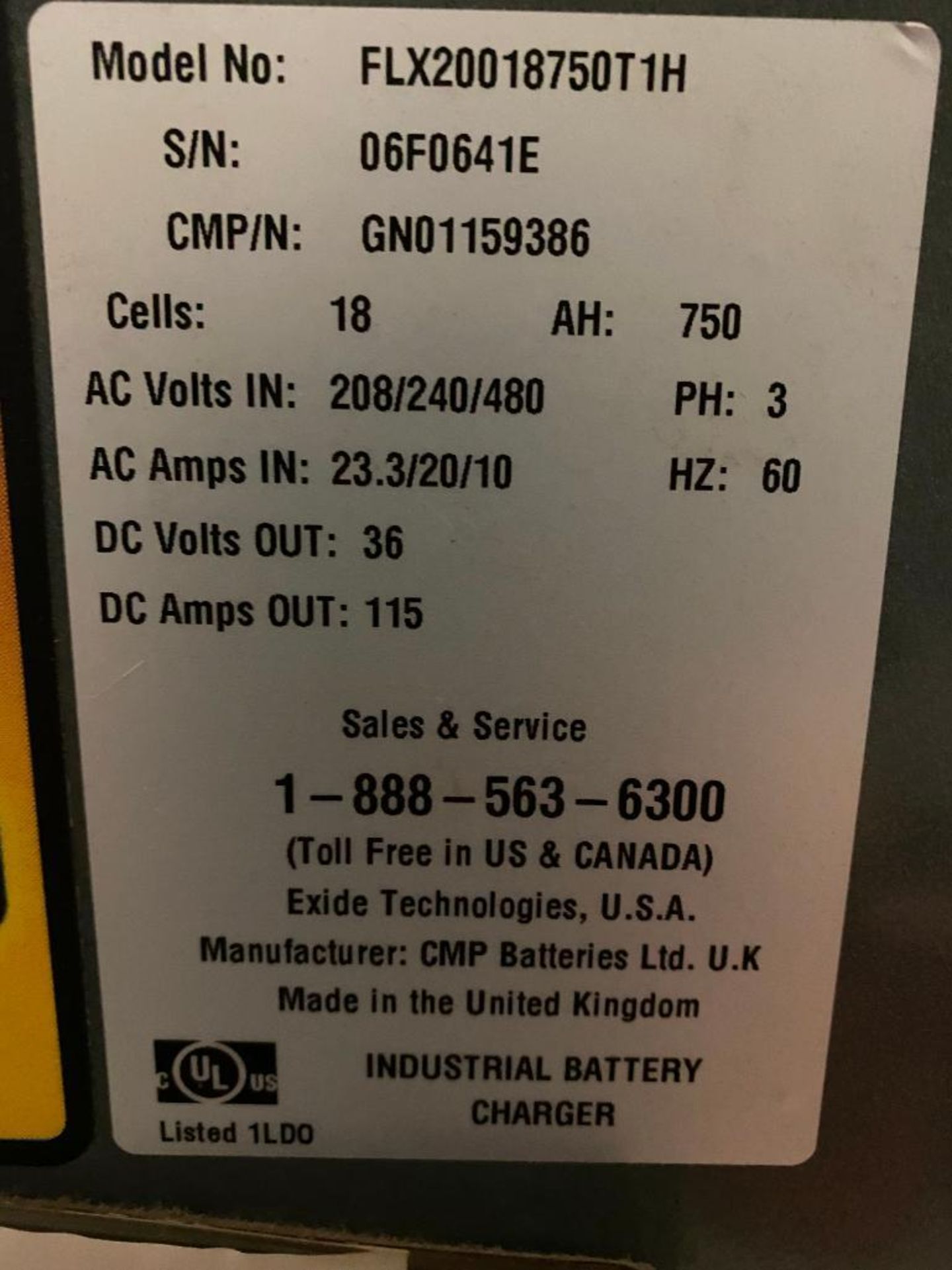 (3) GNB FLX 200 36 V. BATTERY CHARGER, MODEL FLX200181050T1H, INPUT 208/240/480, P-PH  ***DELAYED - Image 4 of 4