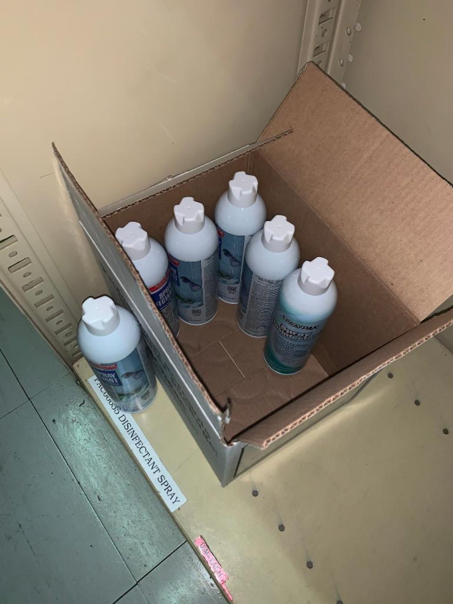 SHELVING WITH CONTENTS: GLOVES, SPRAY BOTTLES ASSORTED PARTS, CHAIN LUBE, HAND SANITIZER, CAN - Image 22 of 35