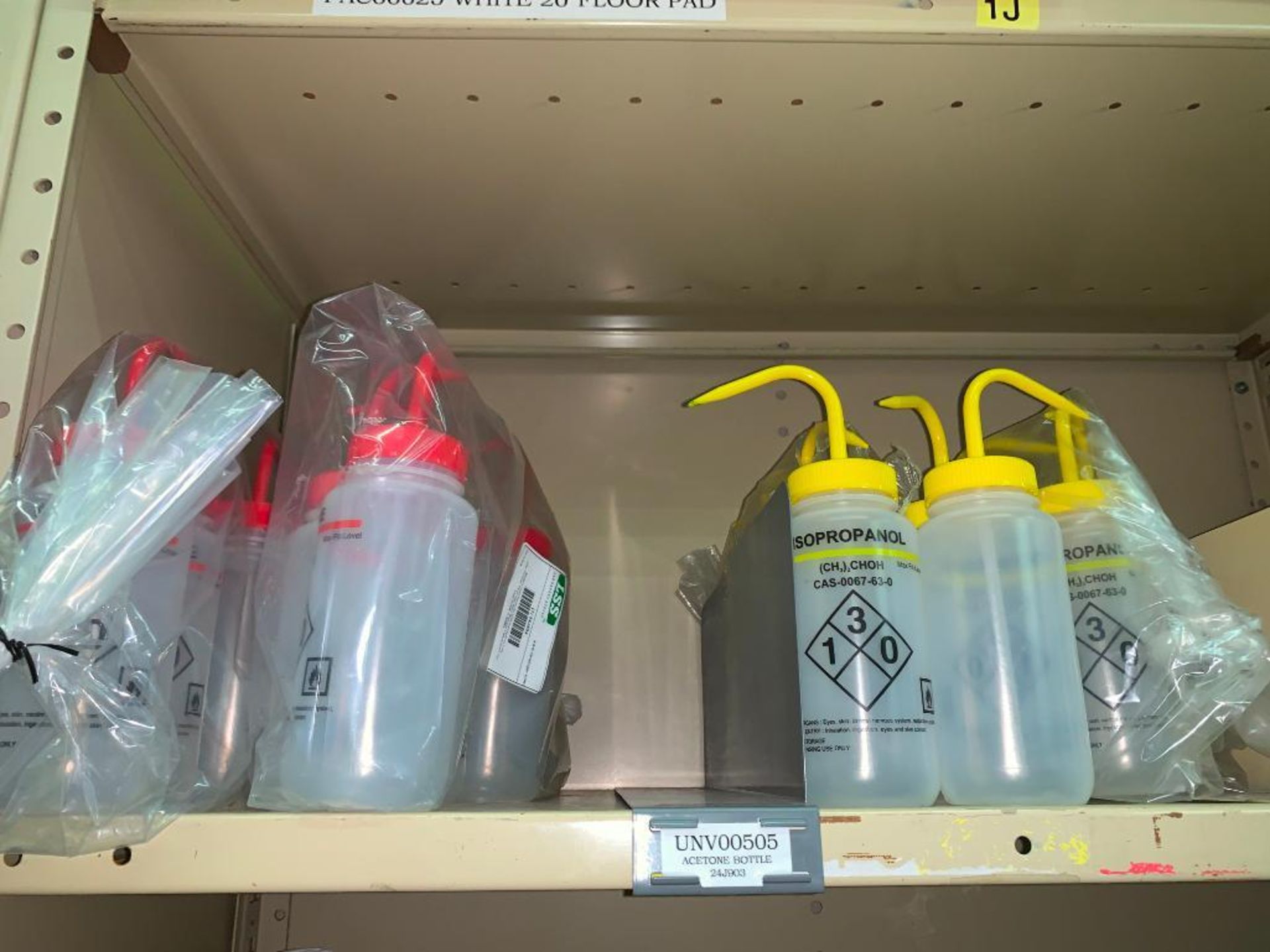 SHELVING WITH CONTENTS: GLOVES, SPRAY BOTTLES ASSORTED PARTS, CHAIN LUBE, HAND SANITIZER, CAN - Image 26 of 35