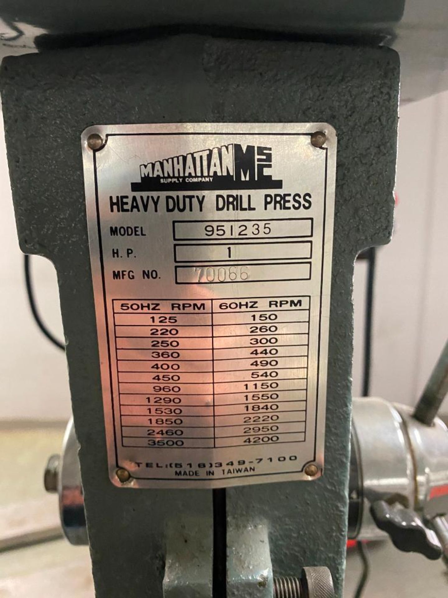 MANHATTAN 1-HP HEAVY DUTY DRILL PRESS, MODEL 951235 - Image 3 of 3