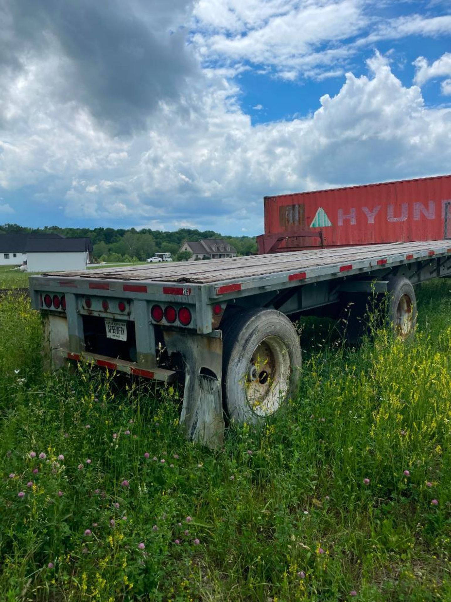 TRANSCRAFT 45' STEEL FLATBED TRAILER, DUAL TANDEM SPREAD AXLE, W/ HEADACHE RACK, WOOD DECK, VIN# - Image 4 of 4