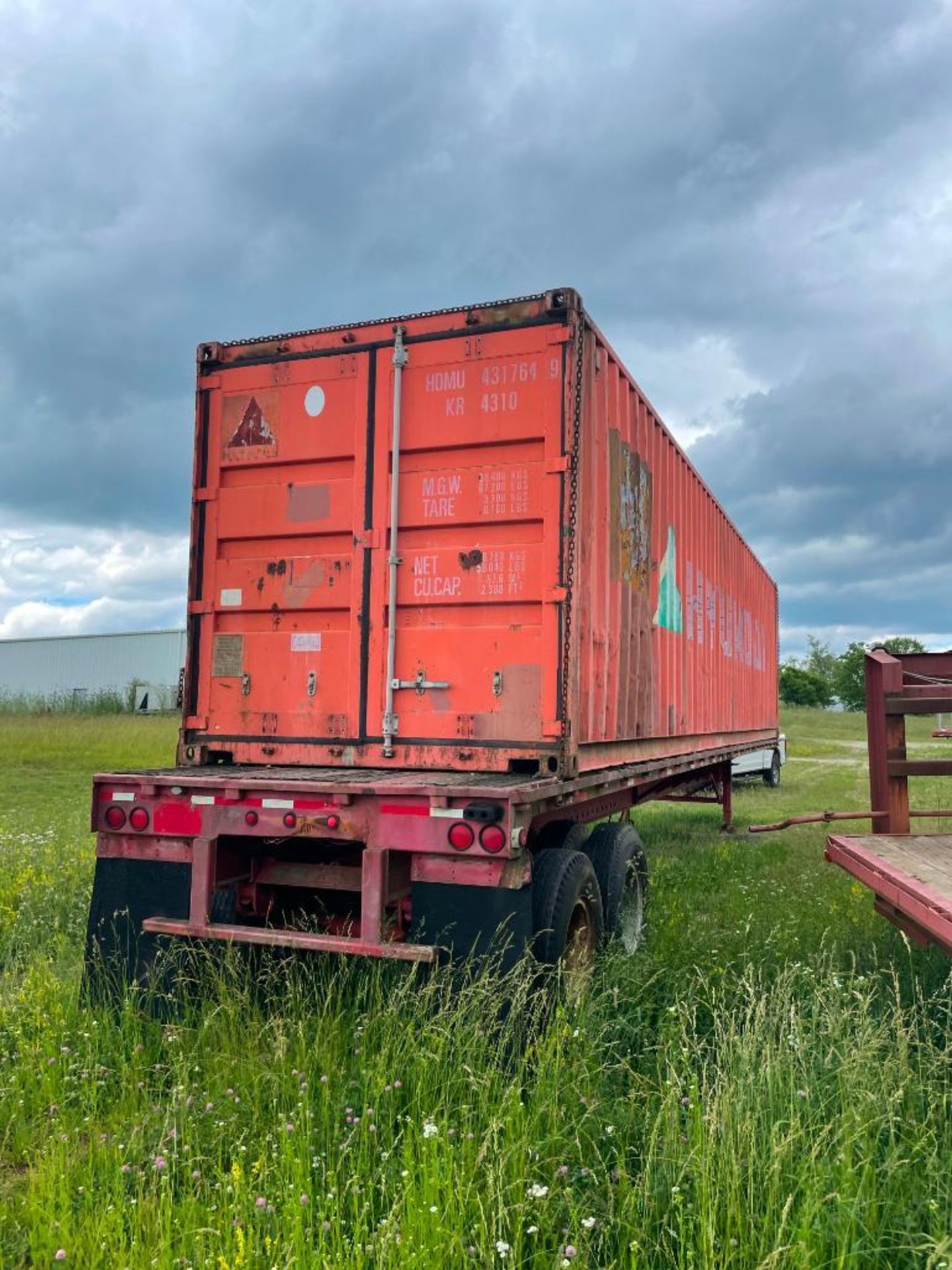 AMERICAN 45' STEEL FLATBED TRAILER, DUAL TANDEM AXLE, WOOD DECK, W/ HEADACHE RACK, VIN#J90037335, - Image 2 of 2