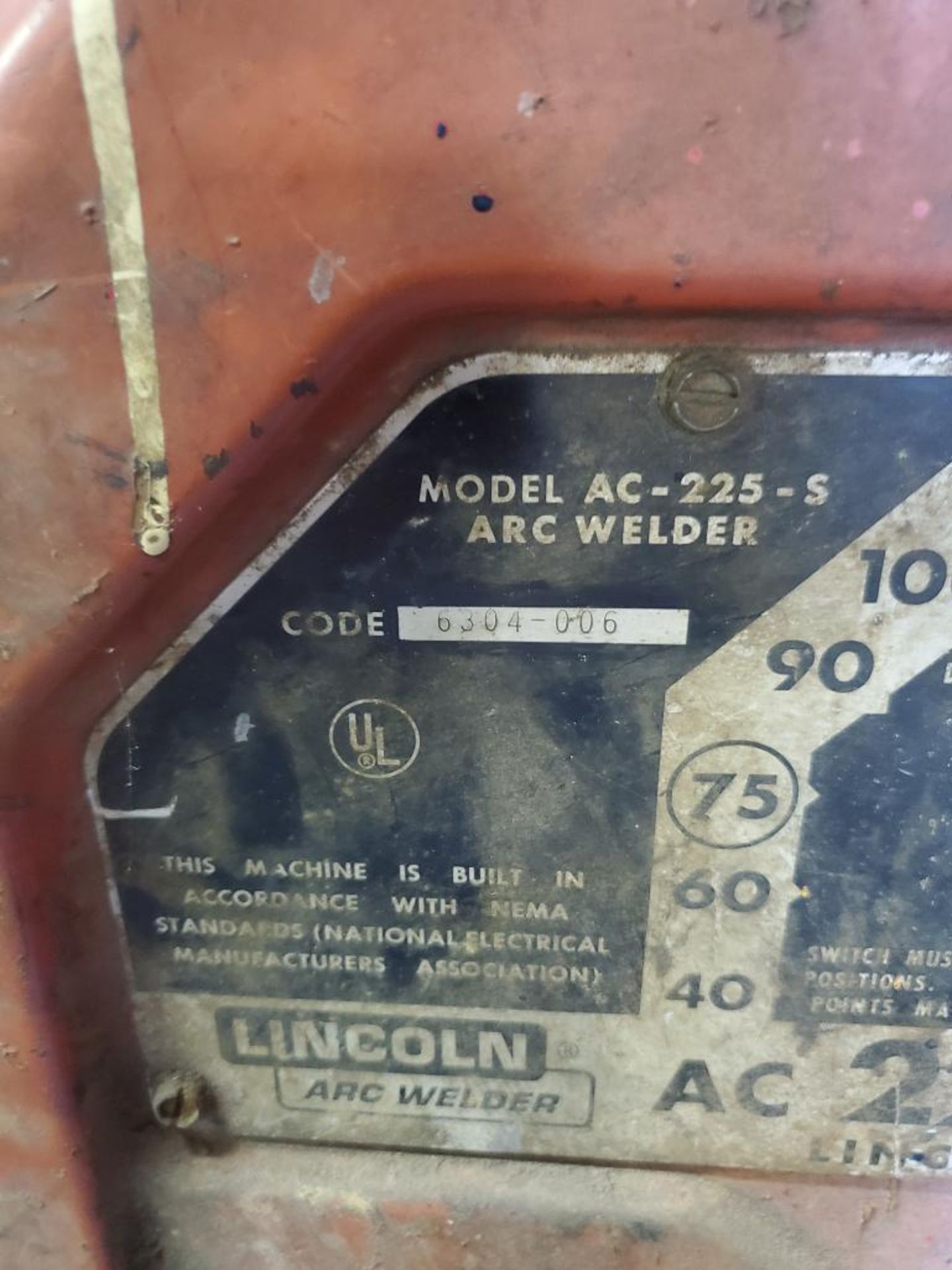 LINCOLN ARC ELECTRIC WELDER, MODEL AC-225-5, CODE 6304-006, SINGLE PHASE, 230-VOLTS, 50-AMPS - Image 2 of 2