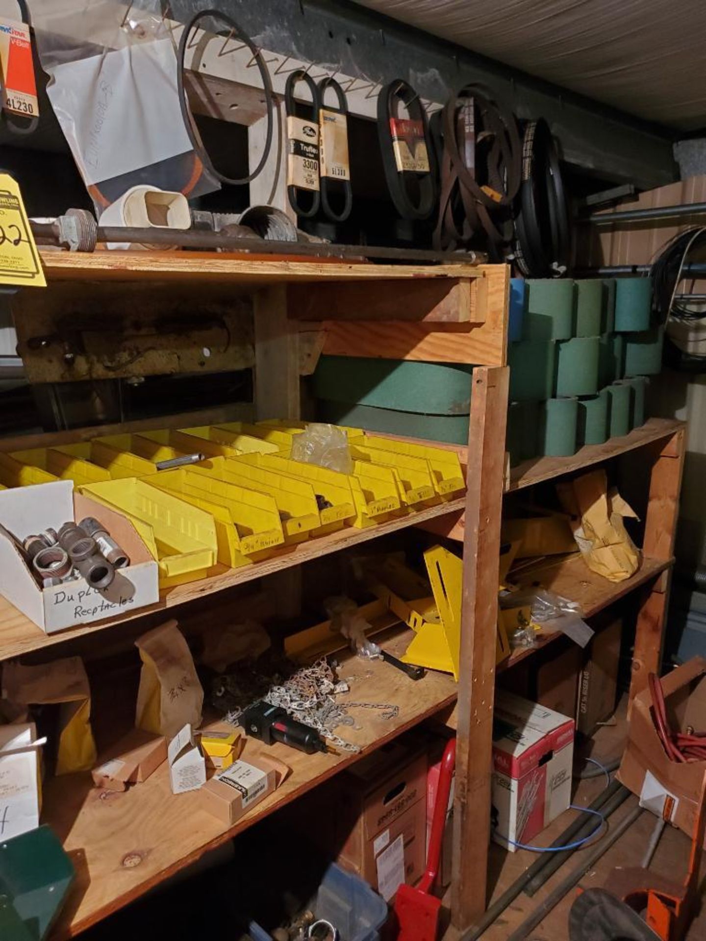 CONTENTS OF SHELF: SCREWS BOLTS, BELTS, LIGHTS, PIPE, AND MISC. ITEMS (SHELF NOT INCLUDED) - Image 4 of 5