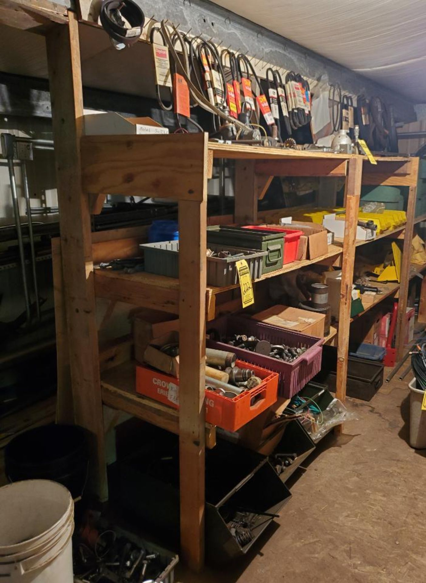 CONTENTS OF SHELF: SCREWS BOLTS, BELTS, LIGHTS, PIPE, AND MISC. ITEMS (SHELF NOT INCLUDED)