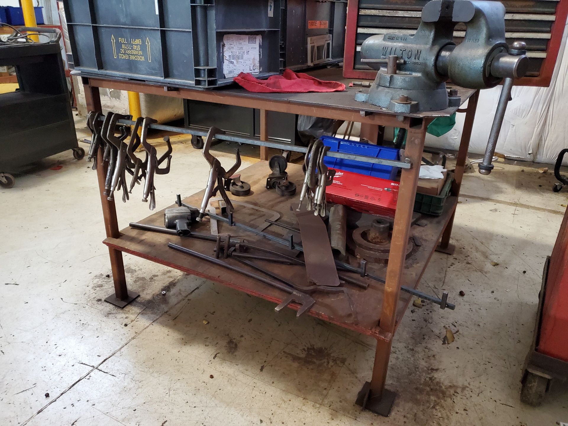 51'' X 49'' X 1/4'' STEEL WELDING TABLE WITH 4'' WILTON ANVIL SWIVEL VISE