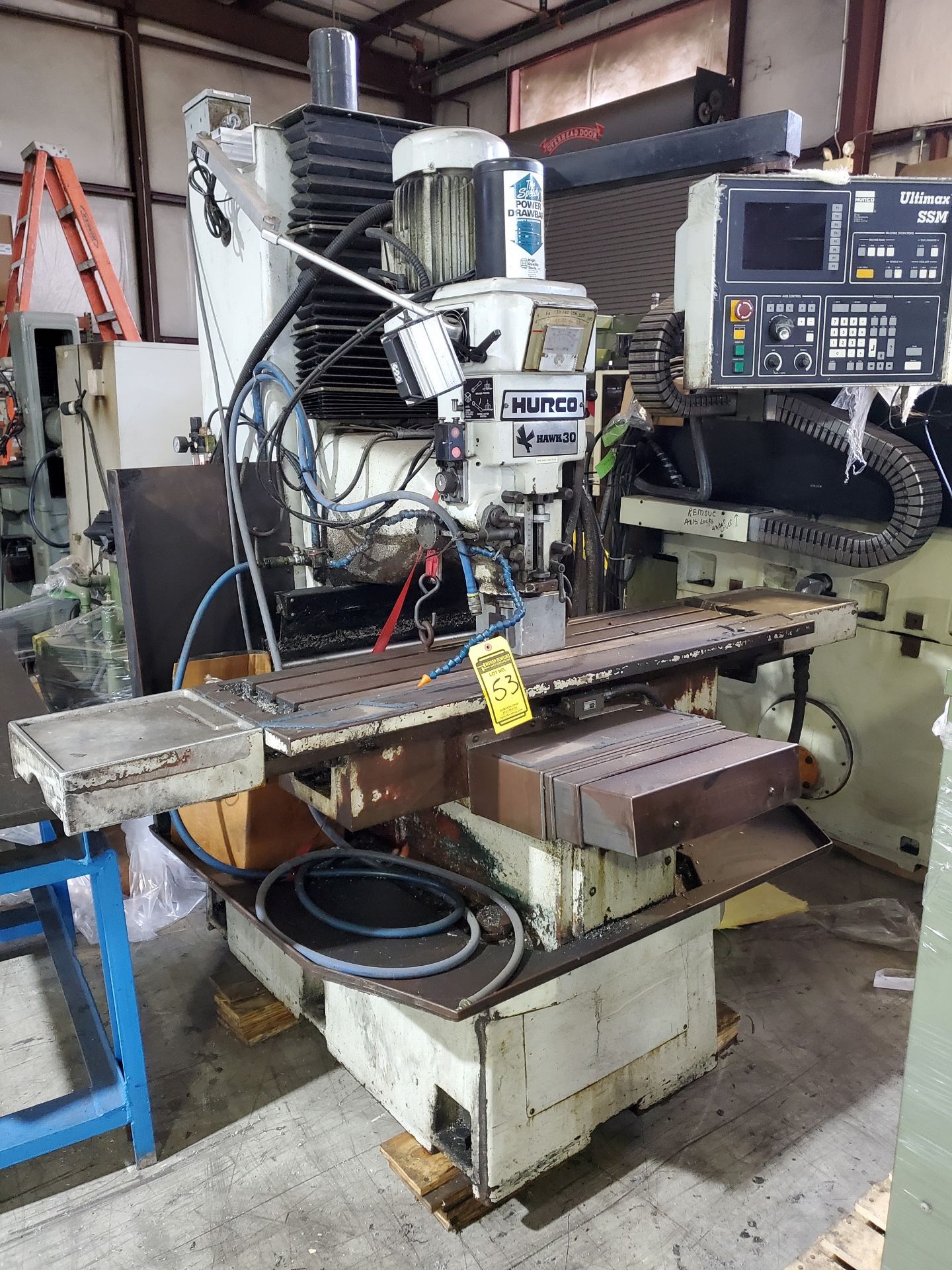 HURCO CNC VERTICAL MILLING MACHINE, POWER DRAW BAR, HIGH SPEED RPM, ULTIMAX SSM CNC CONTROL, 52-1/2' - Image 3 of 7