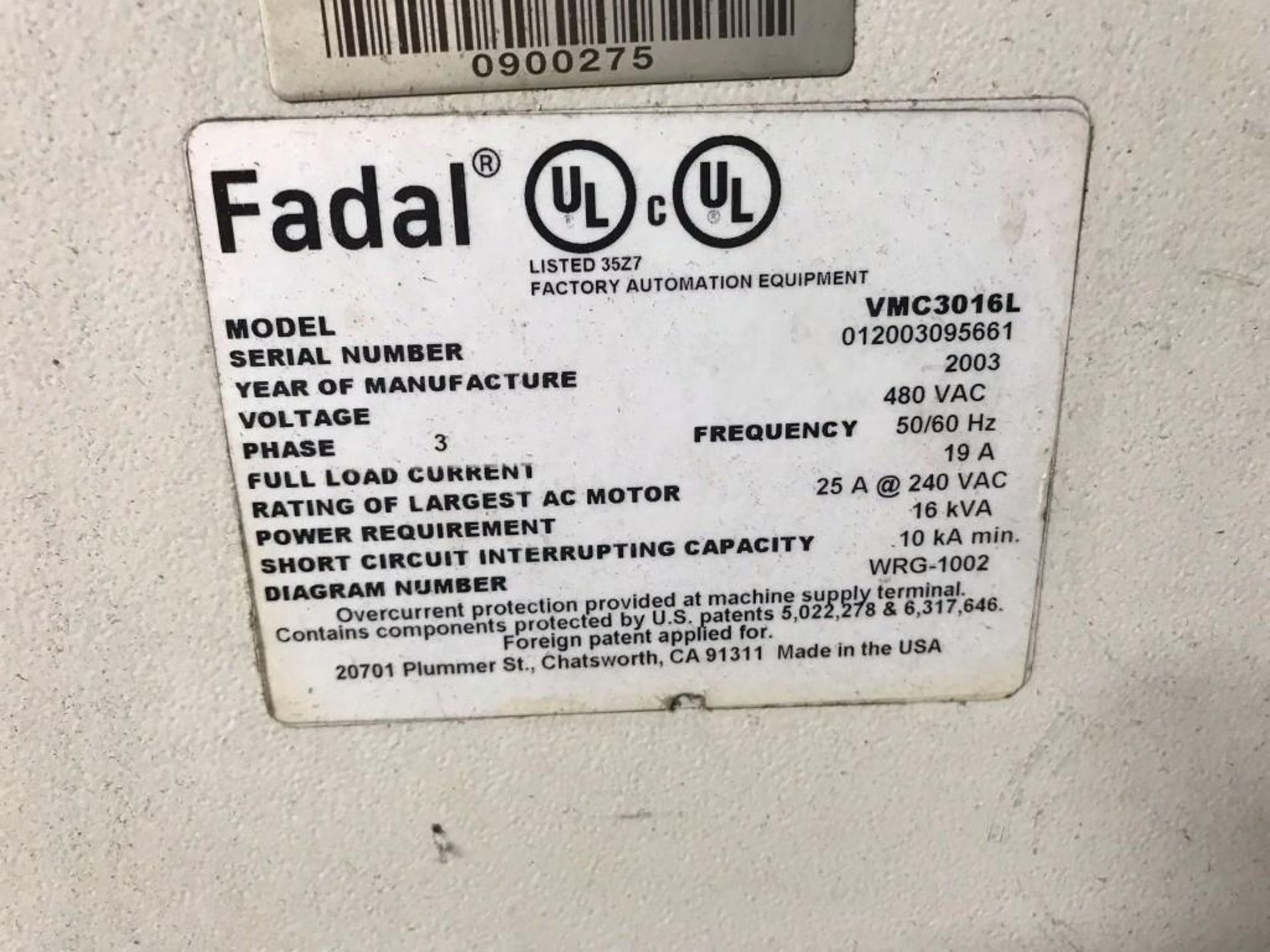 2003 FADAL VMC3016 CNC VERTICAL MACHINING CENTER, S/N 012003095661 - Image 4 of 4