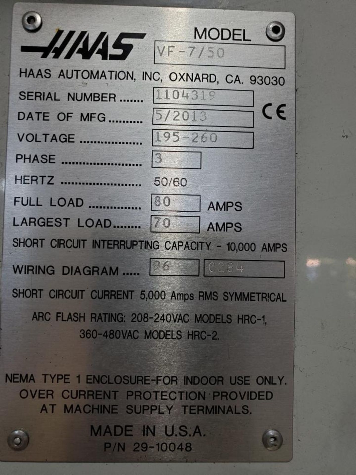 2013 HAAS VF7 CNC VERTICAL MACHINING CENTER, S/N 1104319, 84'' X 28'' TABLE, THROUGH SPINDLE COOLANT - Image 23 of 27