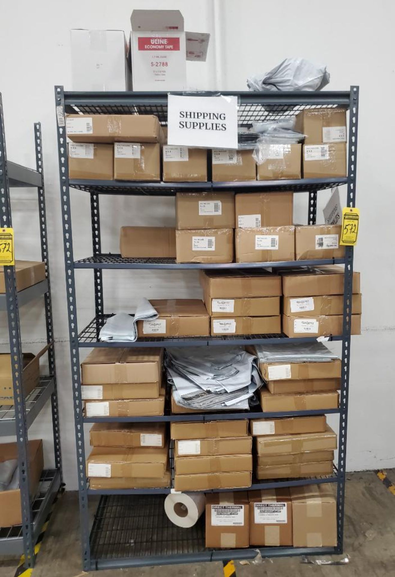 (3) RACKS & (2) BOXES OF ASSORTED SHIPPING SUPPLIES