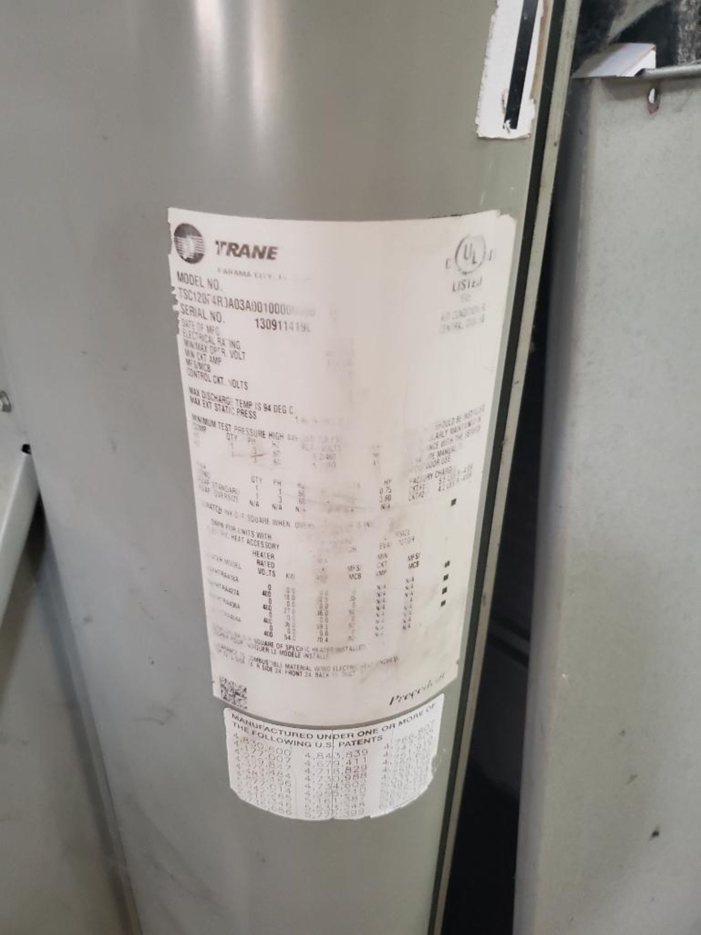 TRANE ROOFTOP AIR CONDITIONER; MODEL TSC120P4RDA03A001000000000, S/N 130911419L - Image 4 of 5