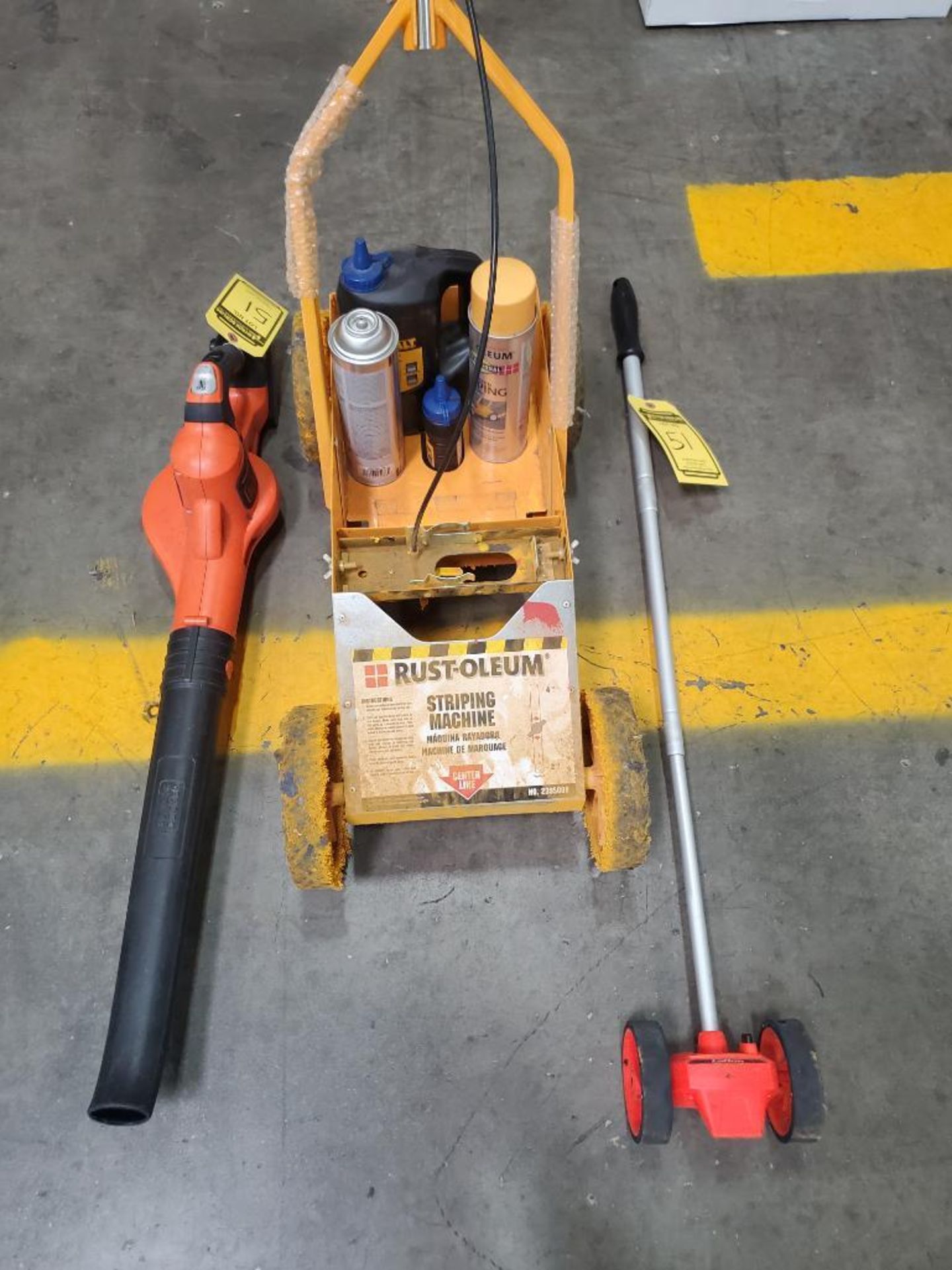 RUST-OLEUM STRIPPING MACHINE, LUFKIN MEASURING WHEEL, AND BLACK & DECKER BLOWER